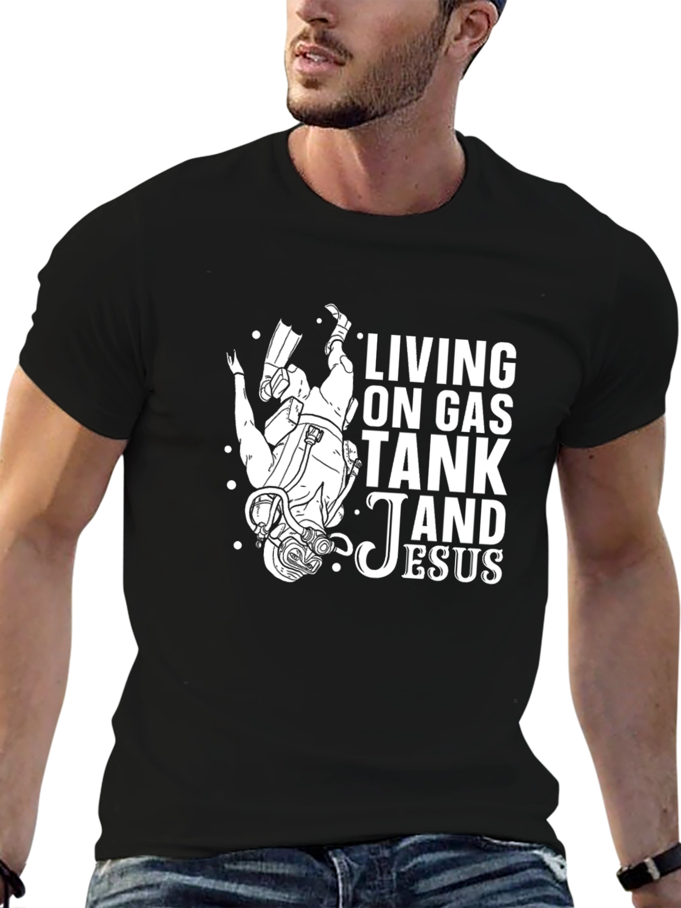 Diver Gas Tank & Jesus Graphic Tee - Black