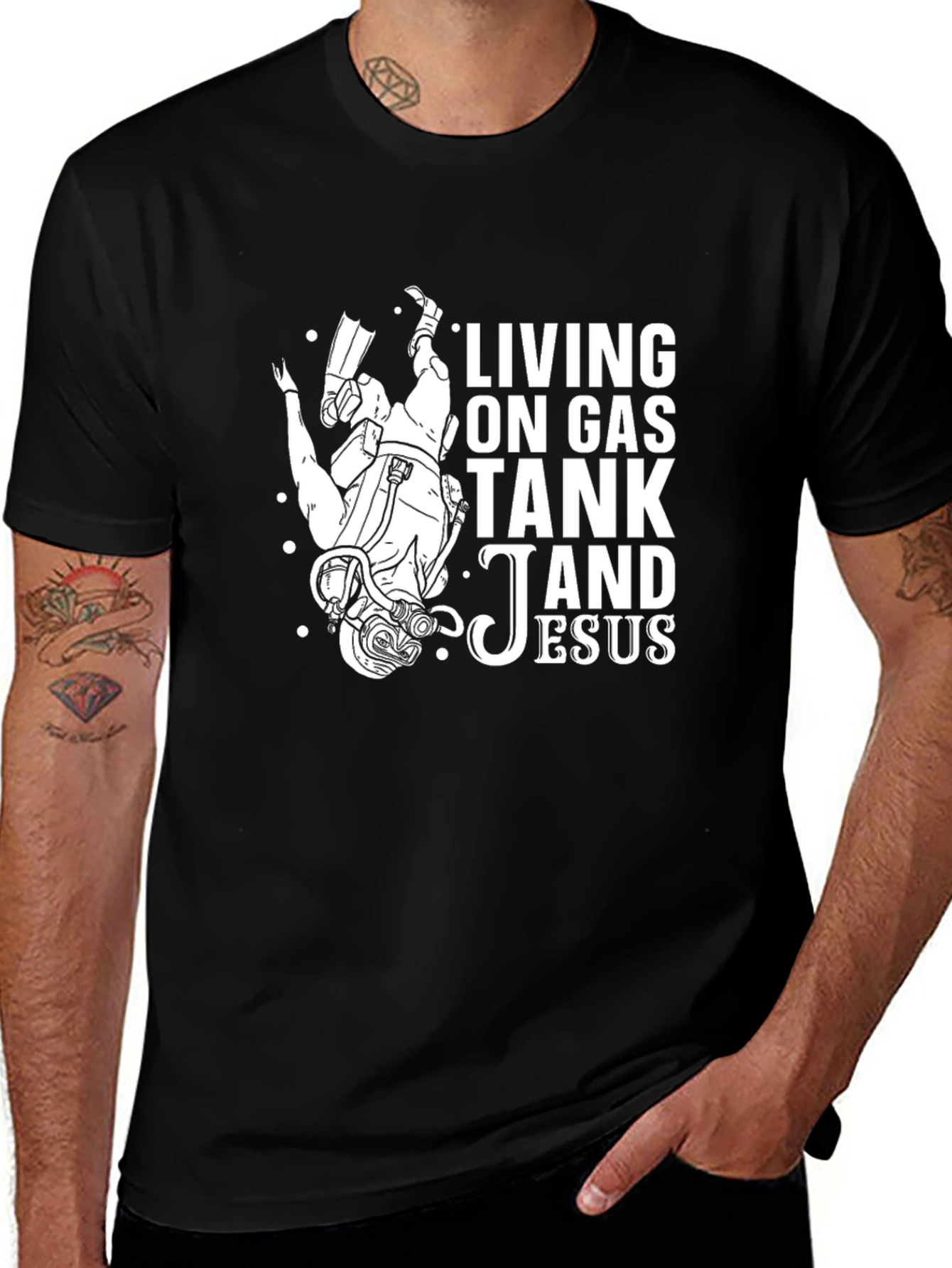 Diver Gas Tank & Jesus Graphic Tee - Black
