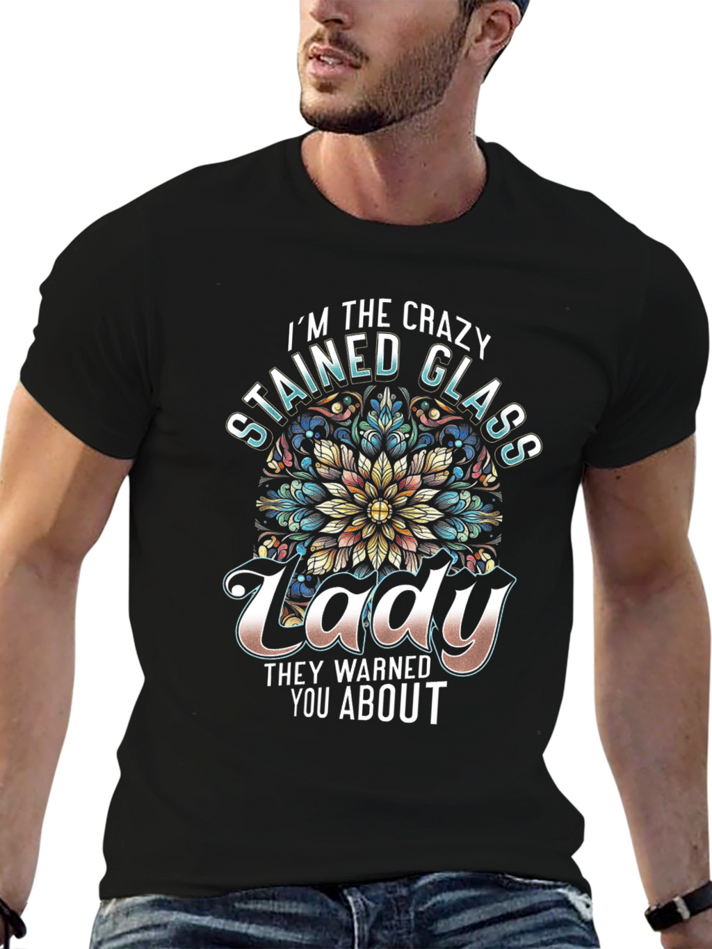Crazy Stained Glass Lady Graphic Tee