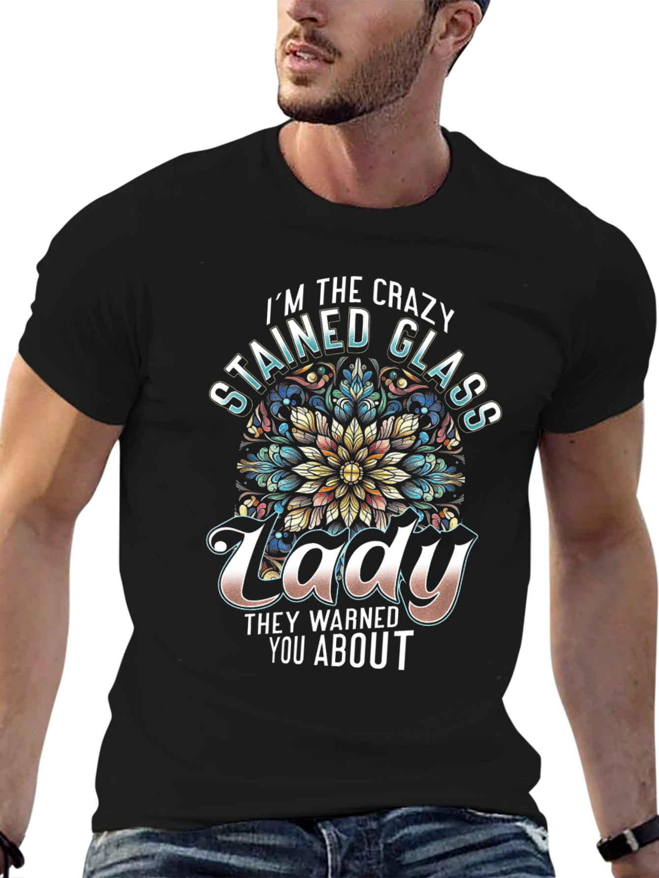 Crazy Stained Glass Lady Graphic Tee