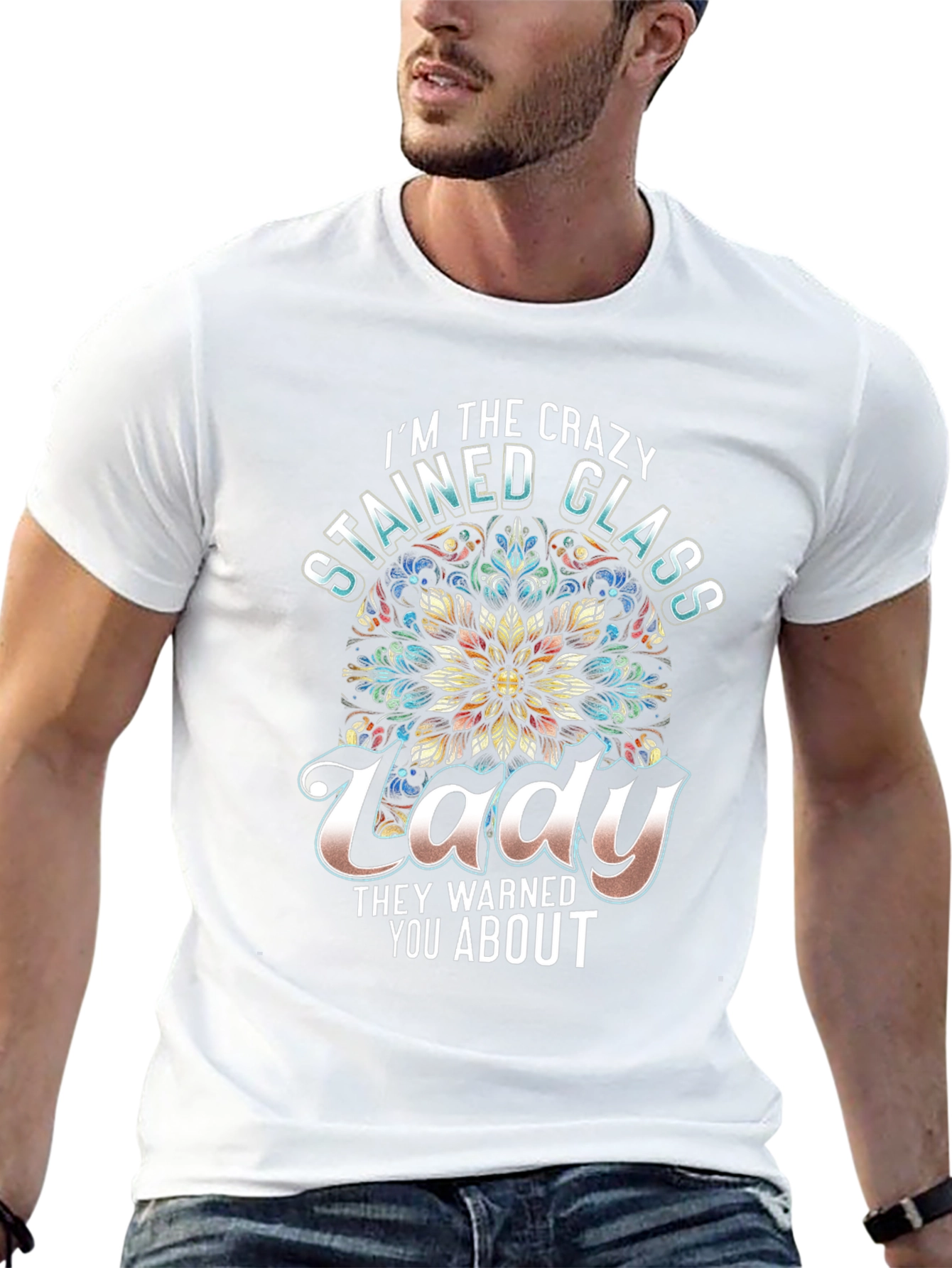 Crazy Stained Glass Lady Graphic Tee