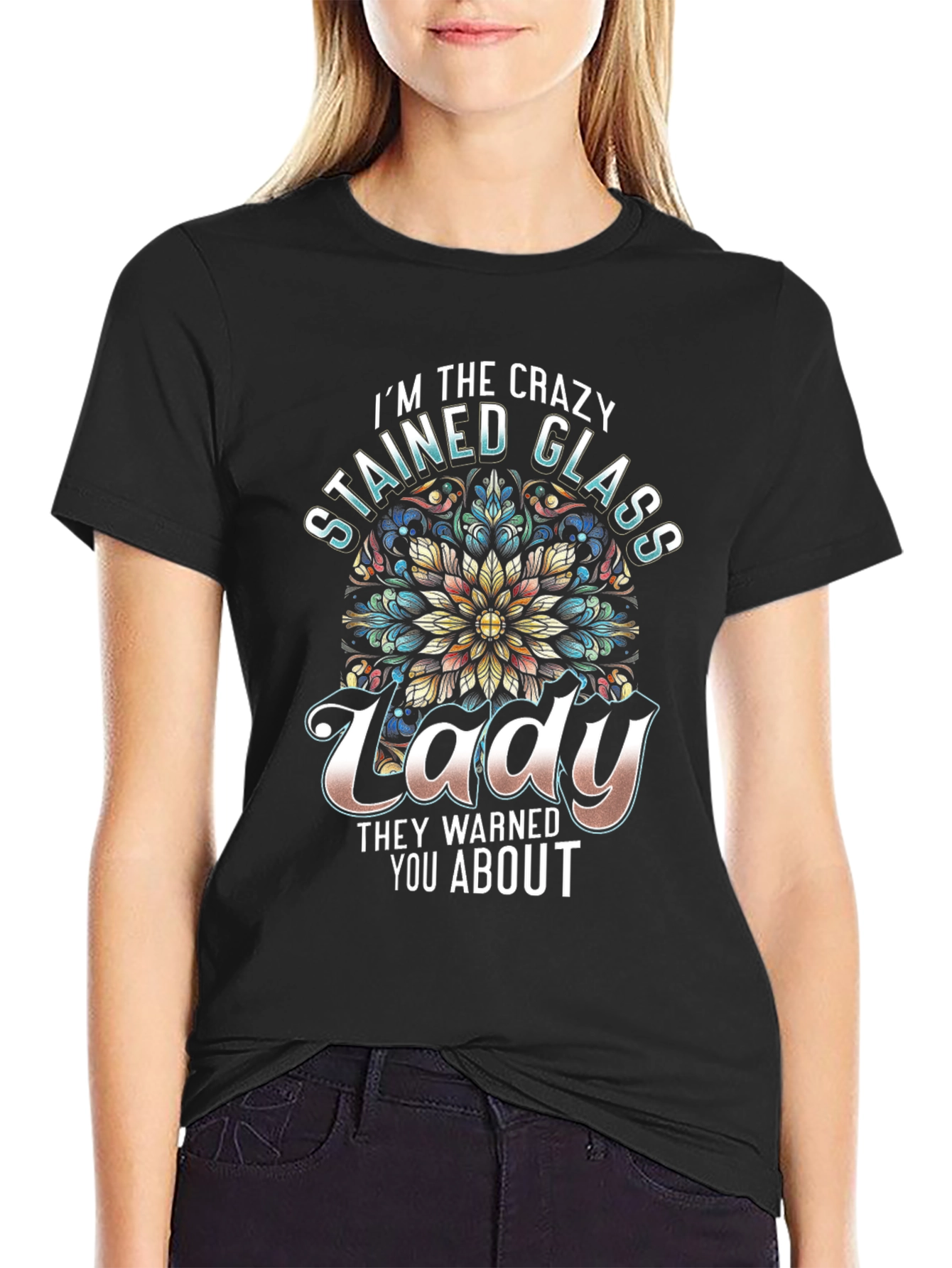 Crazy Stained Glass Lady Graphic Tee