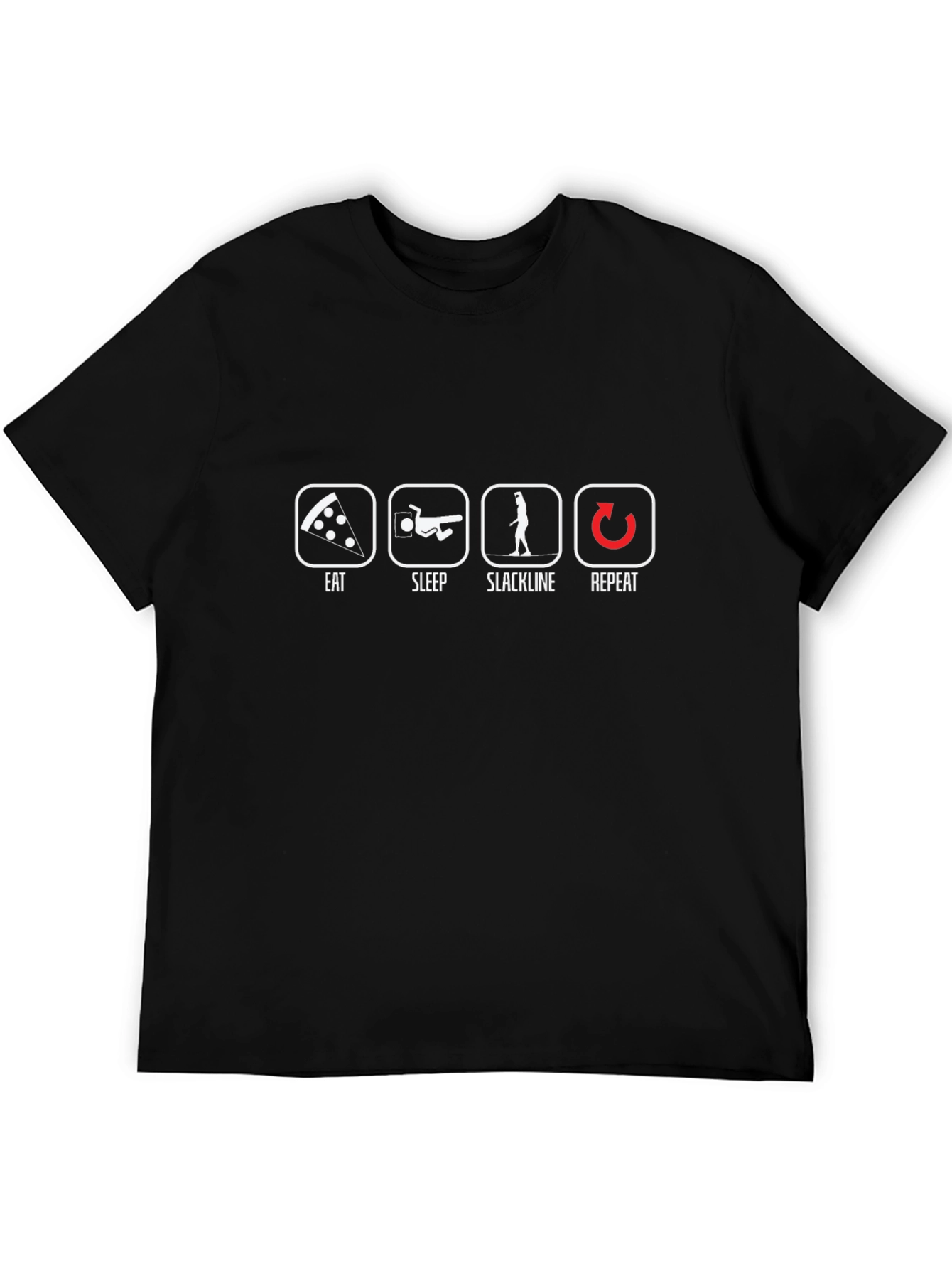Eat Sleep Slackline Repeat Black Graphic T-Shirt
