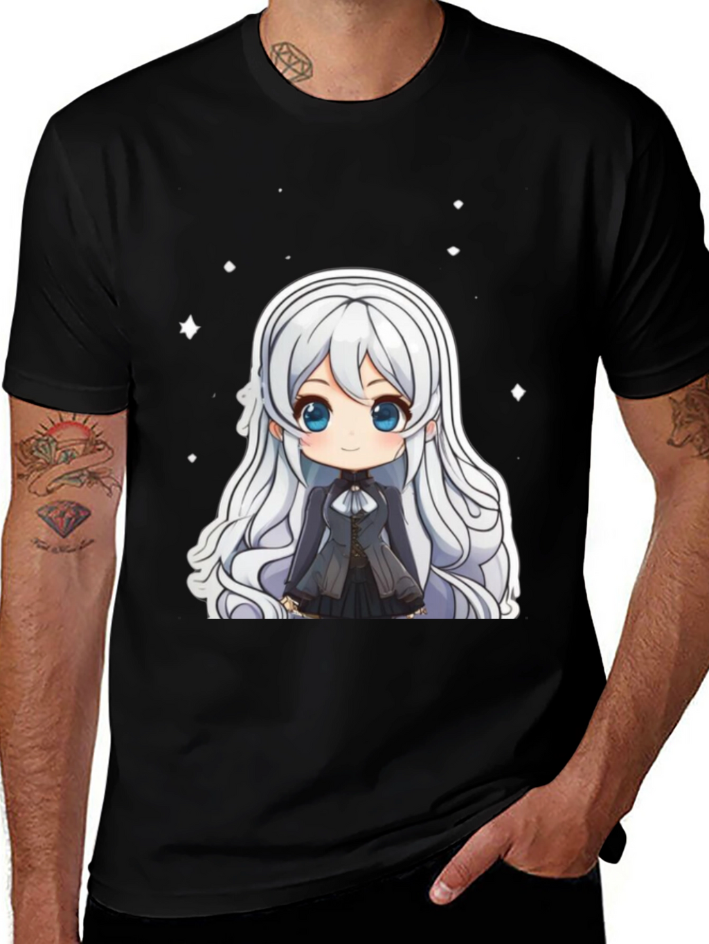 Anime Chibi Girl Black T-Shirt