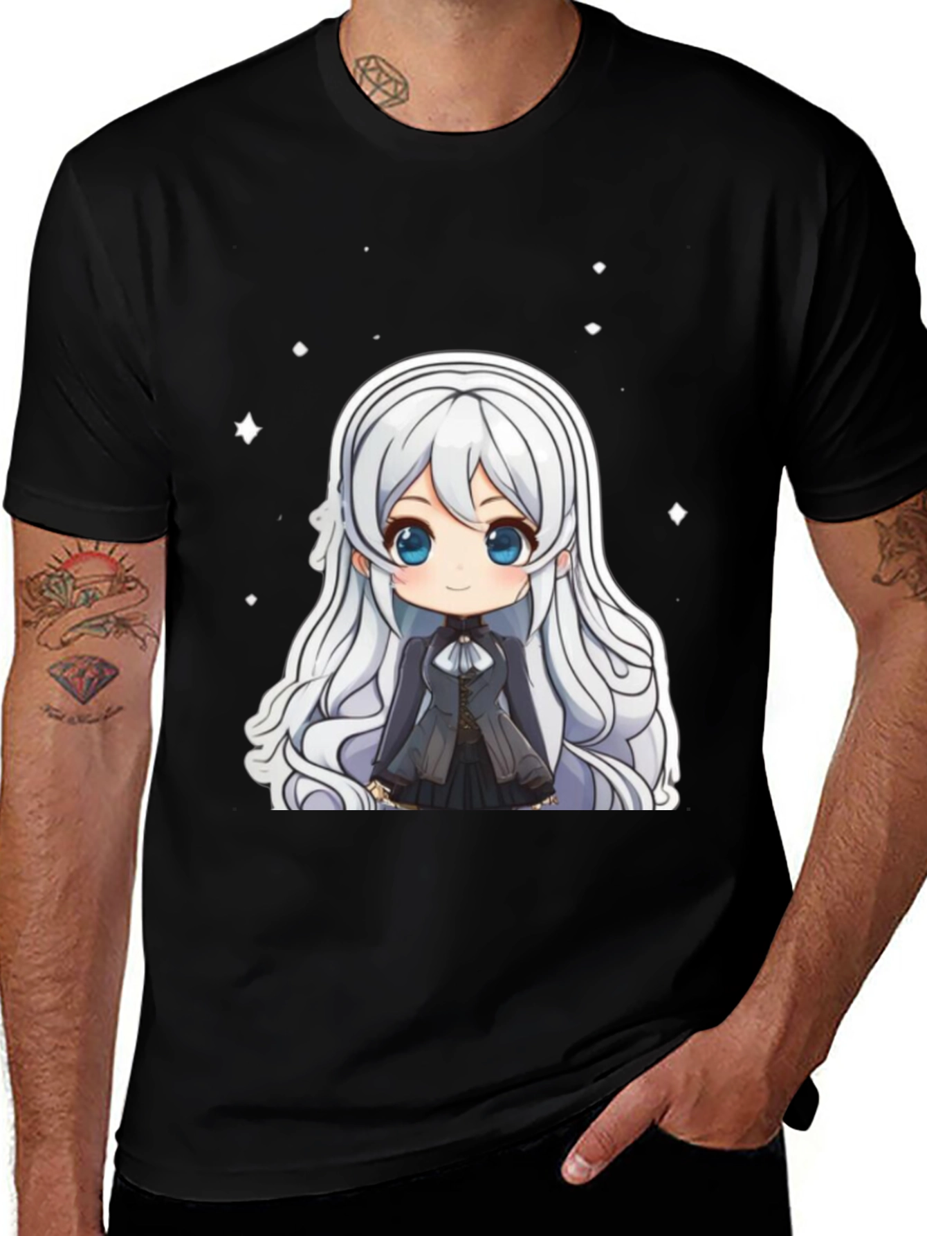 Anime Chibi Girl Black T-Shirt