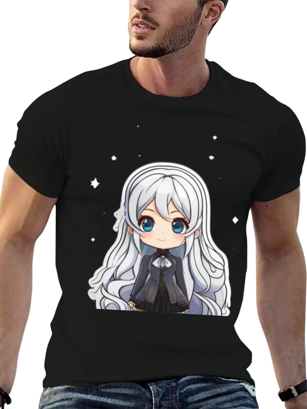 Anime Chibi Girl Black T-Shirt