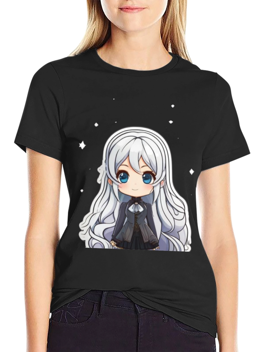 Anime Chibi Girl Black T-Shirt