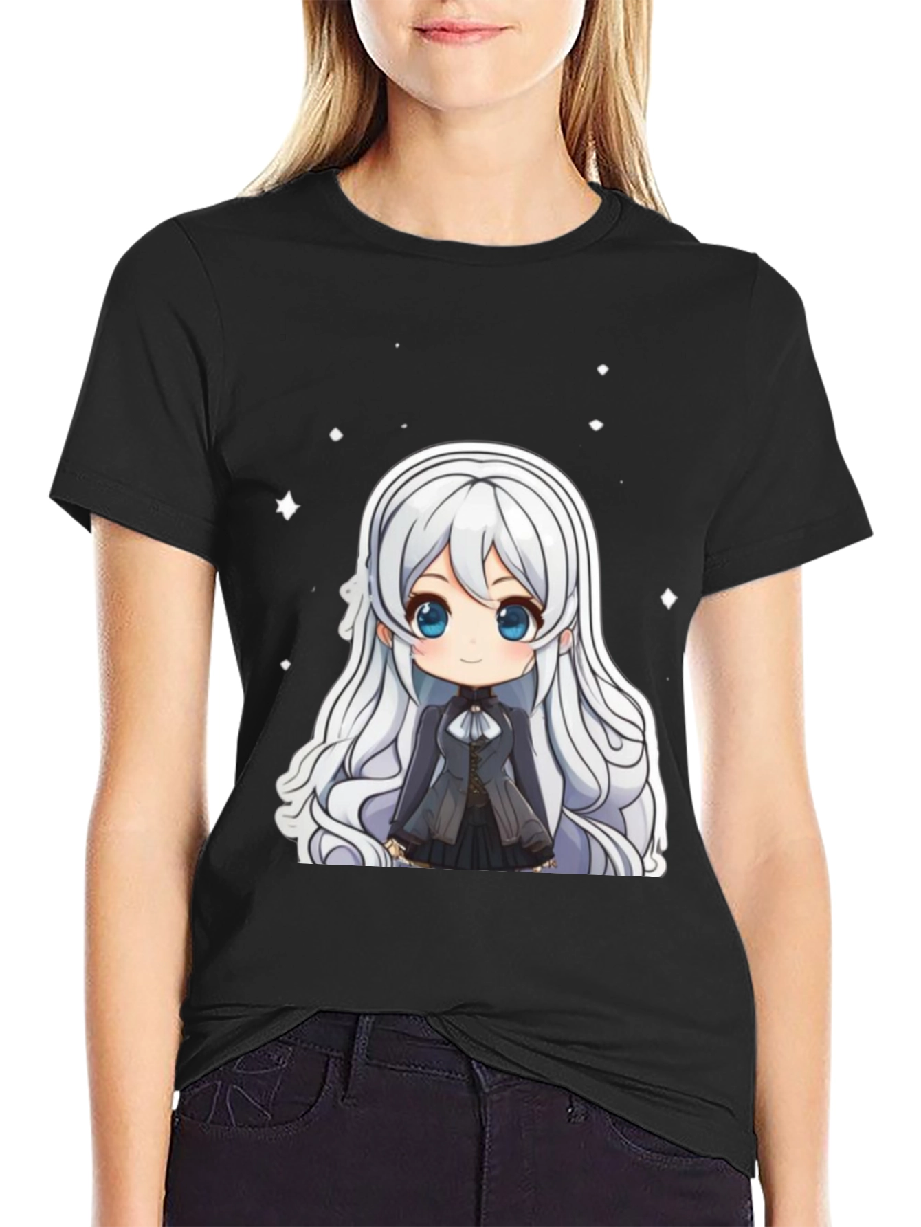 Anime Chibi Girl Black T-Shirt