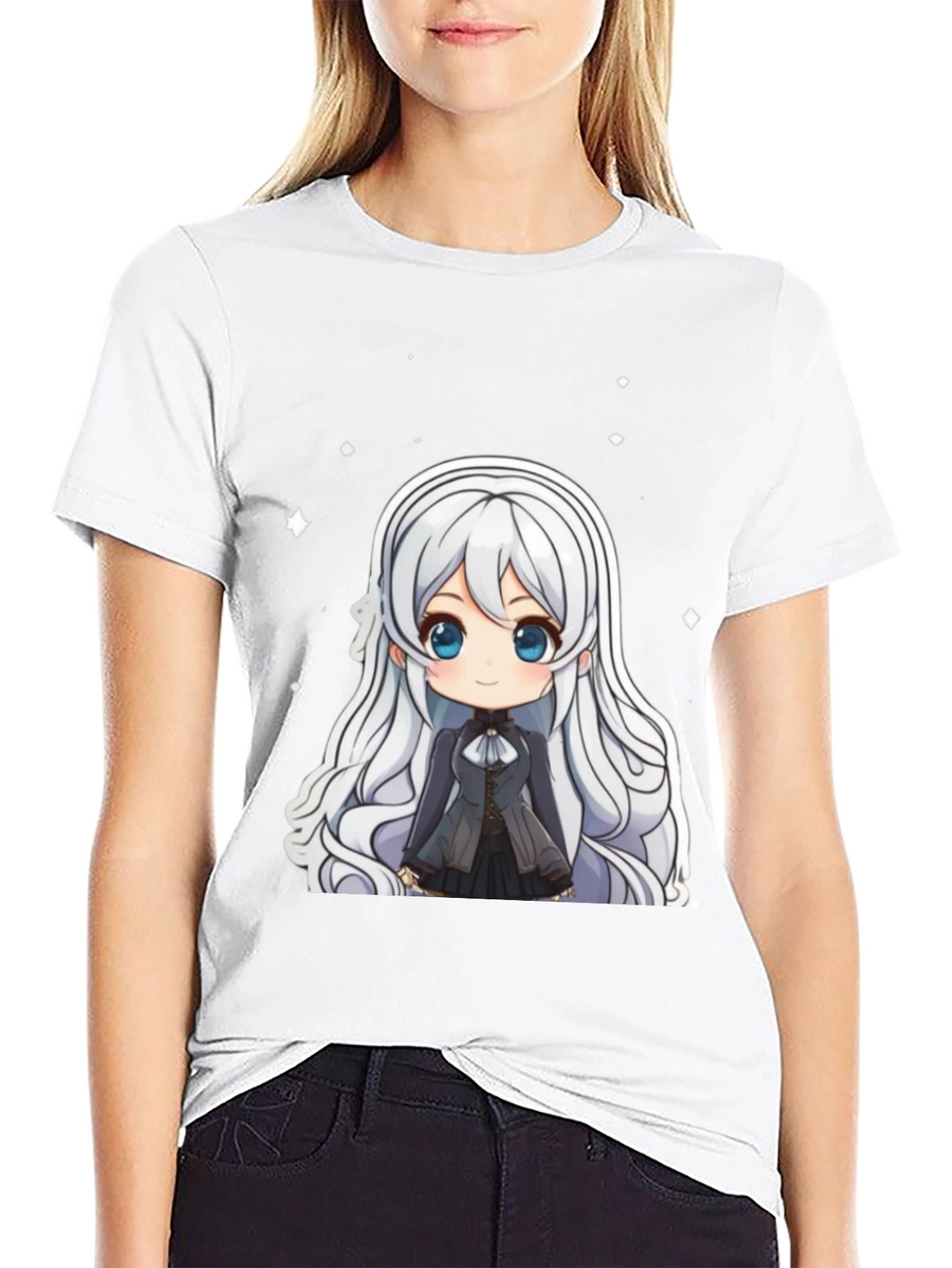 Anime Chibi Girl Black T-Shirt