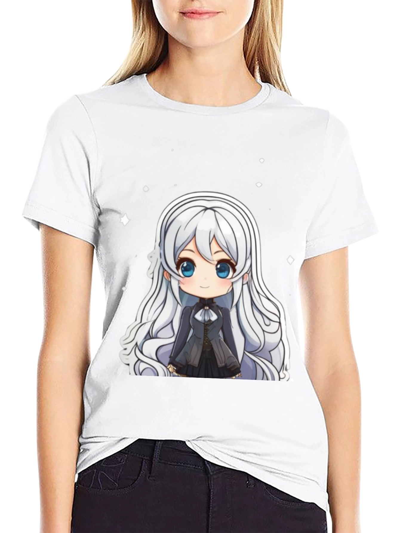 Anime Chibi Girl Black T-Shirt