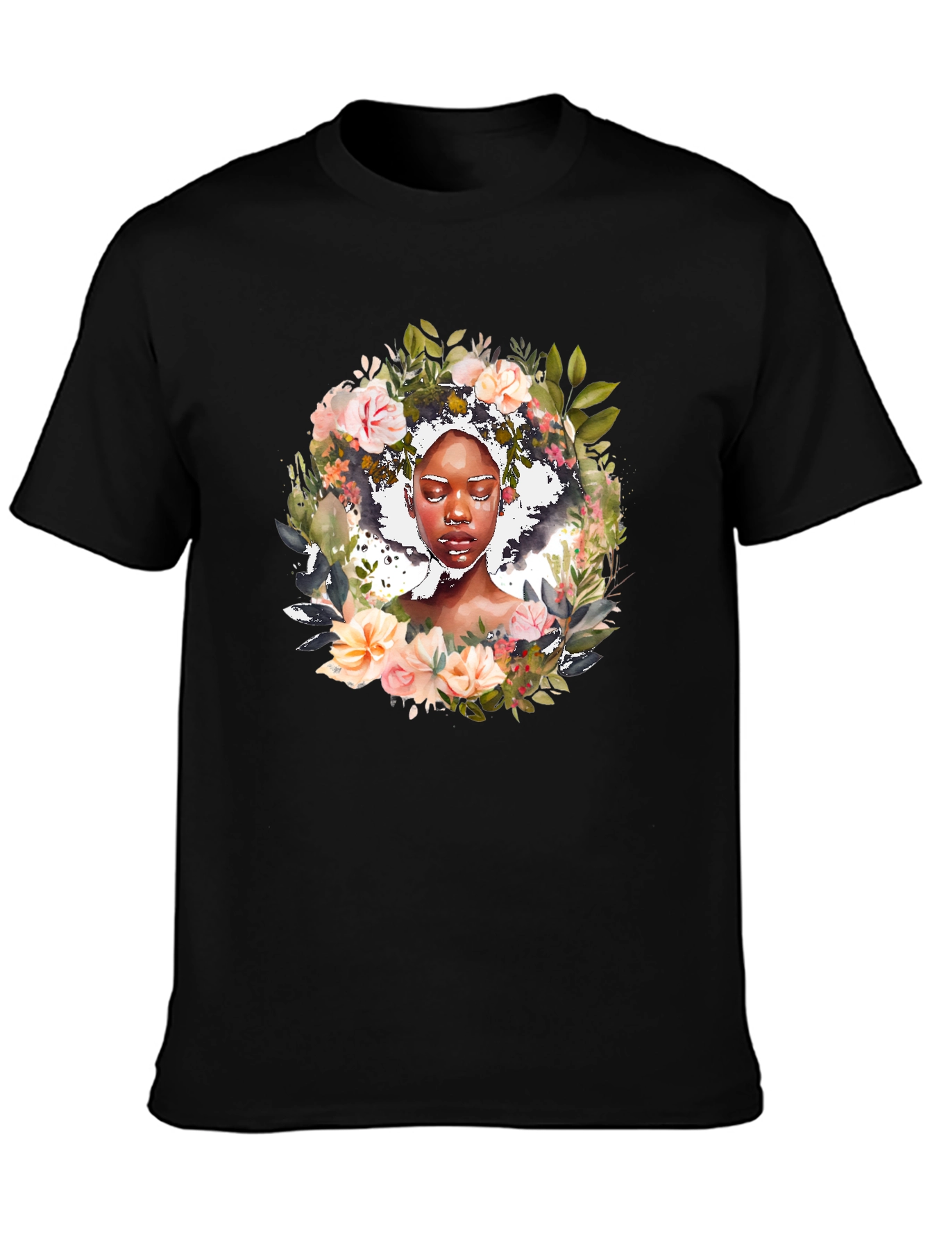 Floral Woman Graphic Black Tee - Stylish Unisex T-Shirt