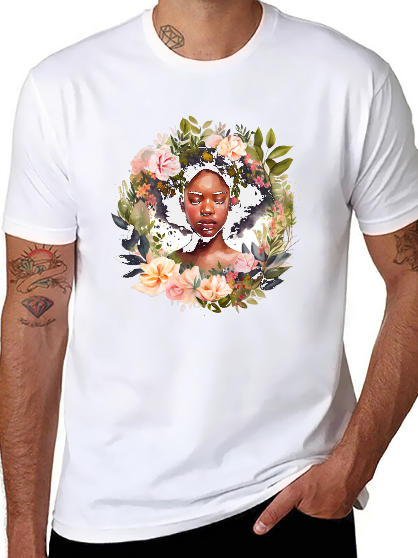 Floral Woman Graphic Black Tee - Stylish Unisex T-Shirt