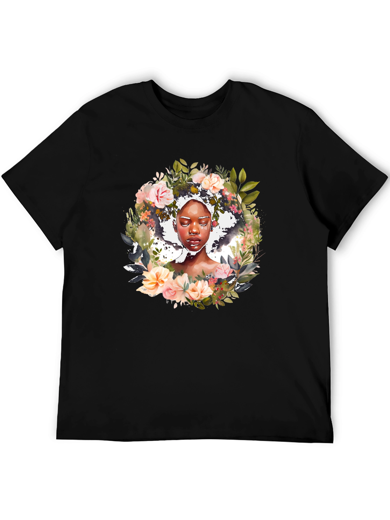 Floral Woman Graphic Black Tee - Stylish Unisex T-Shirt
