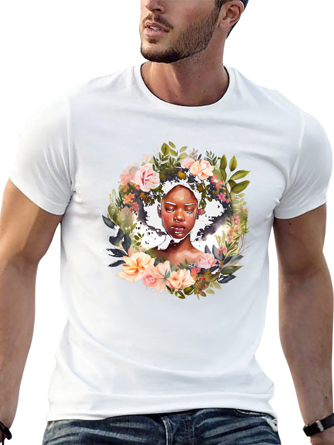 Floral Woman Graphic Black Tee - Stylish Unisex T-Shirt