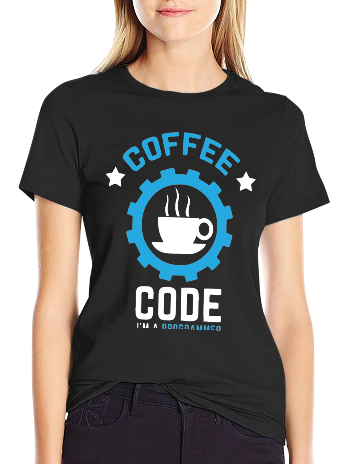 Coffee Code Programmer T-Shirt - Black Cotton Tee
