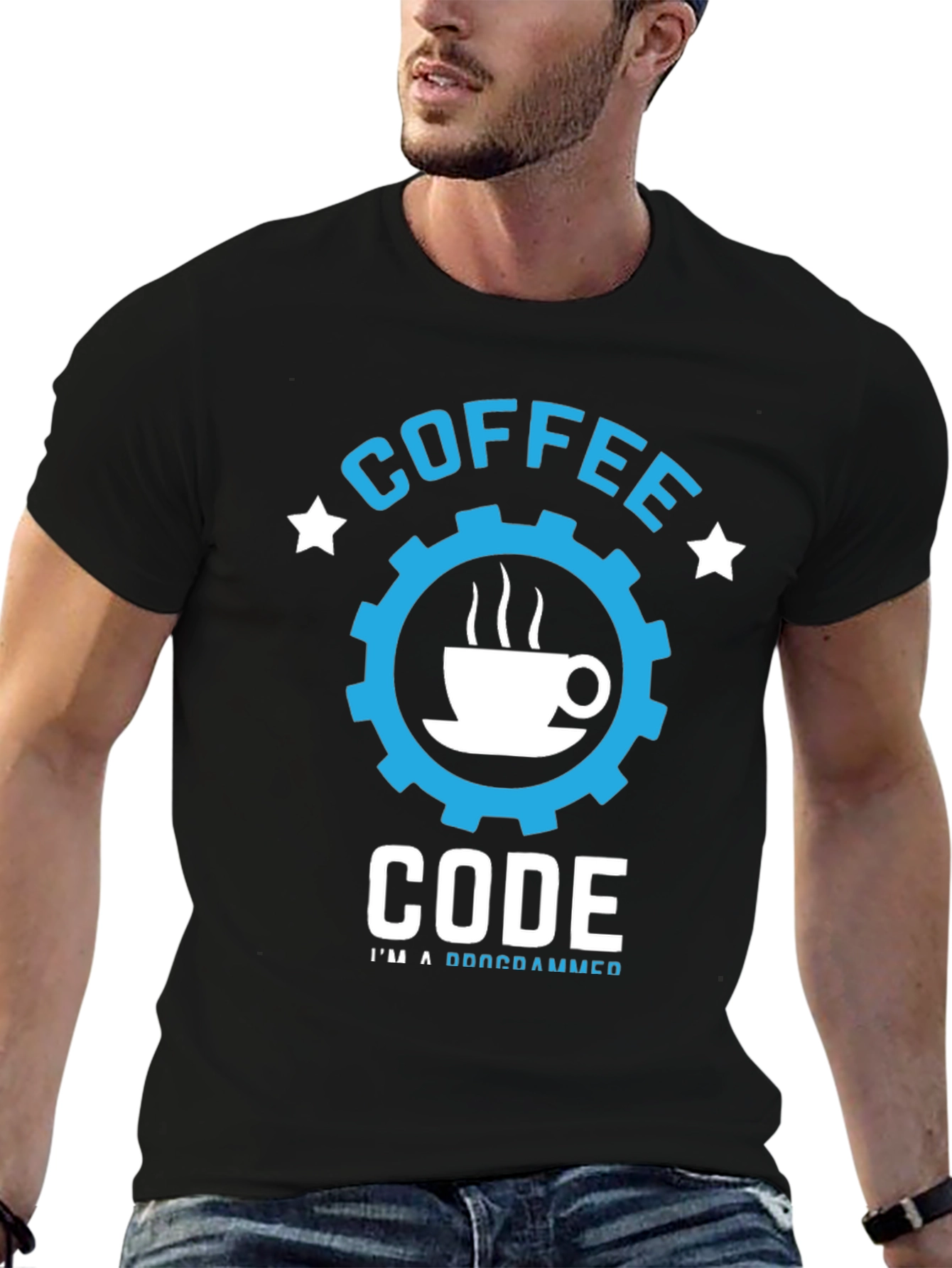 Coffee Code Programmer T-Shirt - Black Cotton Tee