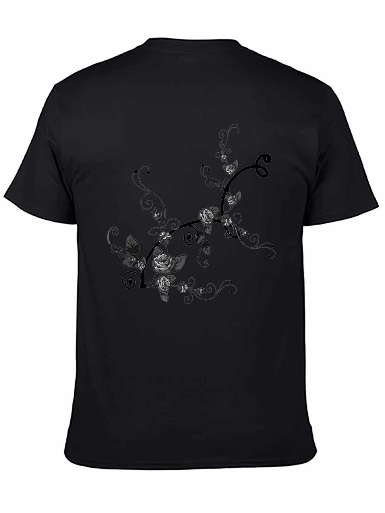 Floral Rose Vine Graphic Tee - Black