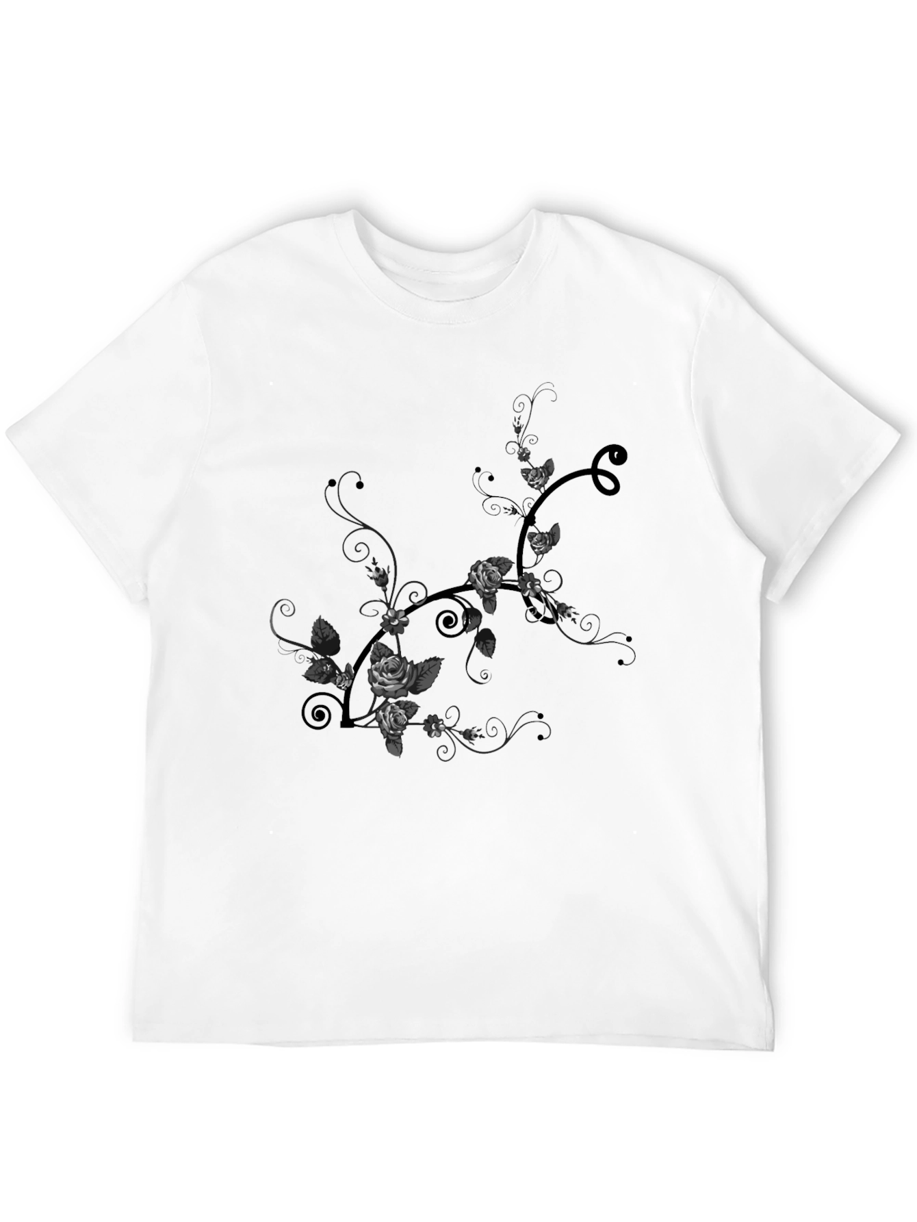 Floral Rose Vine Graphic Tee - Black