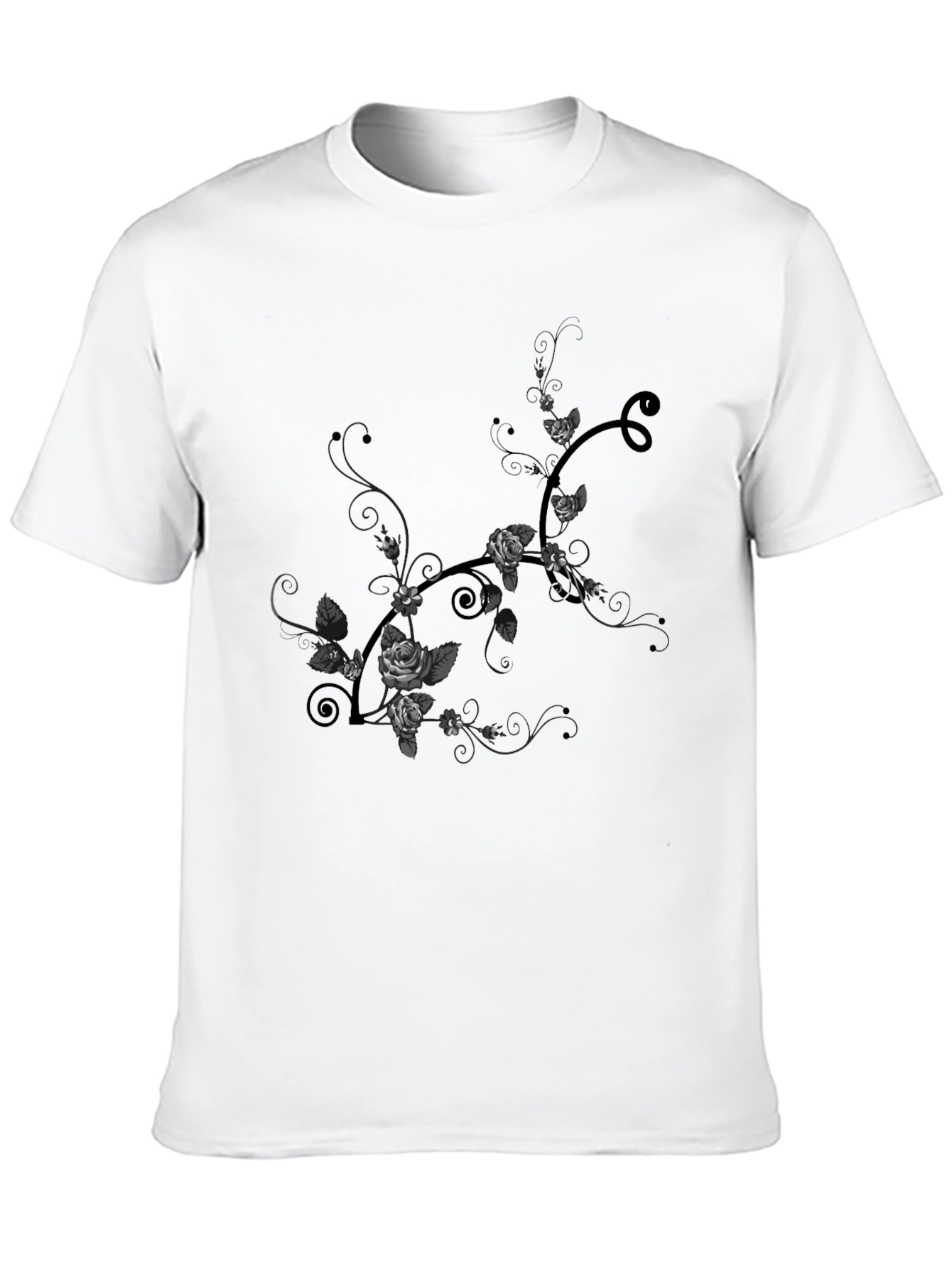 Floral Rose Vine Graphic Tee - Black