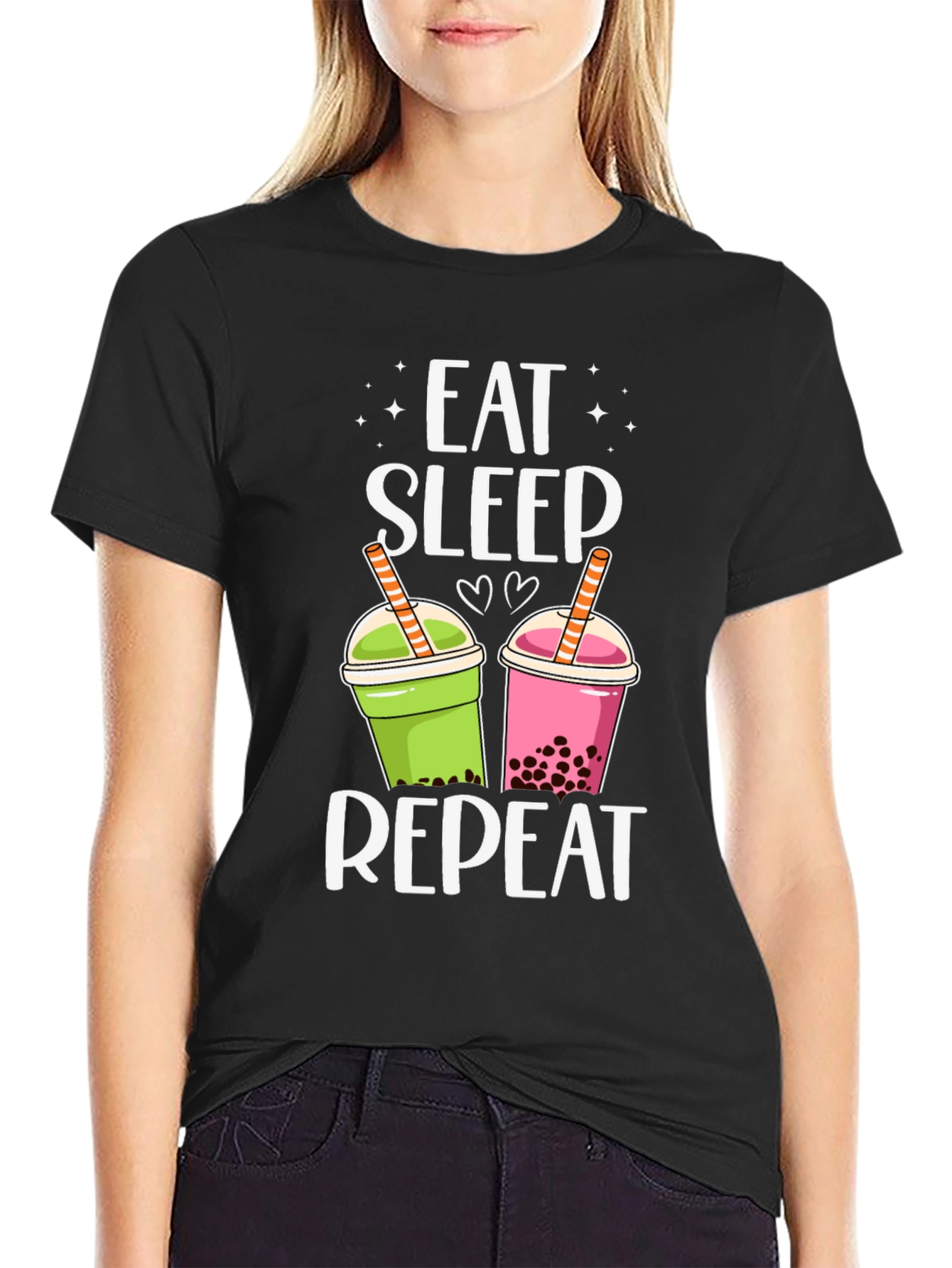 Eat Sleep Repeat Boba Bubble Tea Graphic T-Shirt