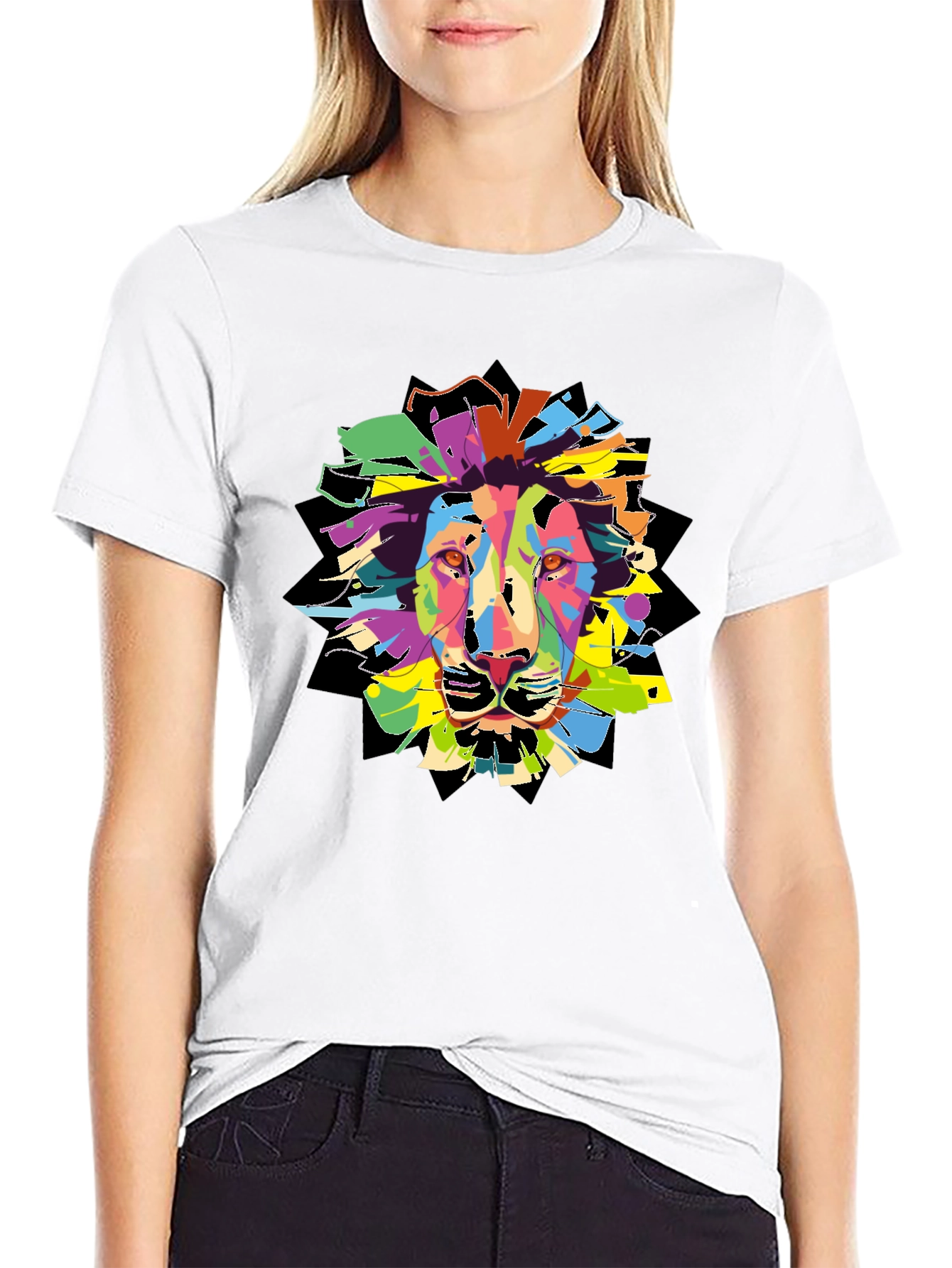 Colorful Lion Graphic T-Shirt - Mens Black Tee