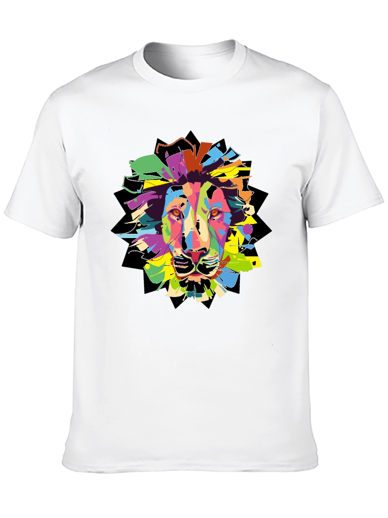 Colorful Lion Graphic T-Shirt - Mens Black Tee