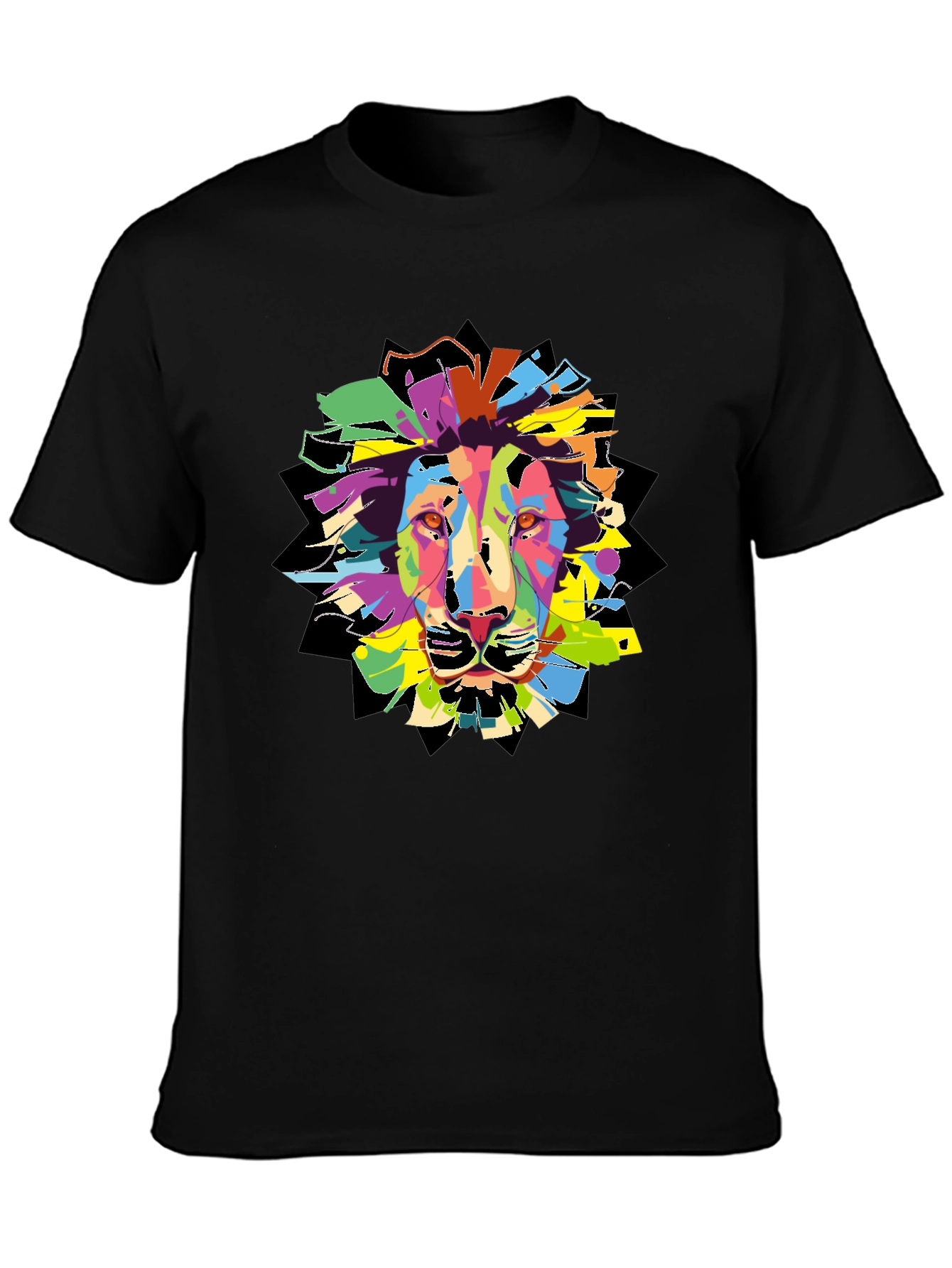 Colorful Lion Graphic T-Shirt - Mens Black Tee