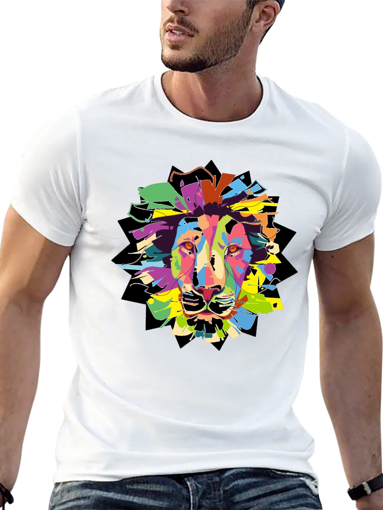 Colorful Lion Graphic T-Shirt - Mens Black Tee