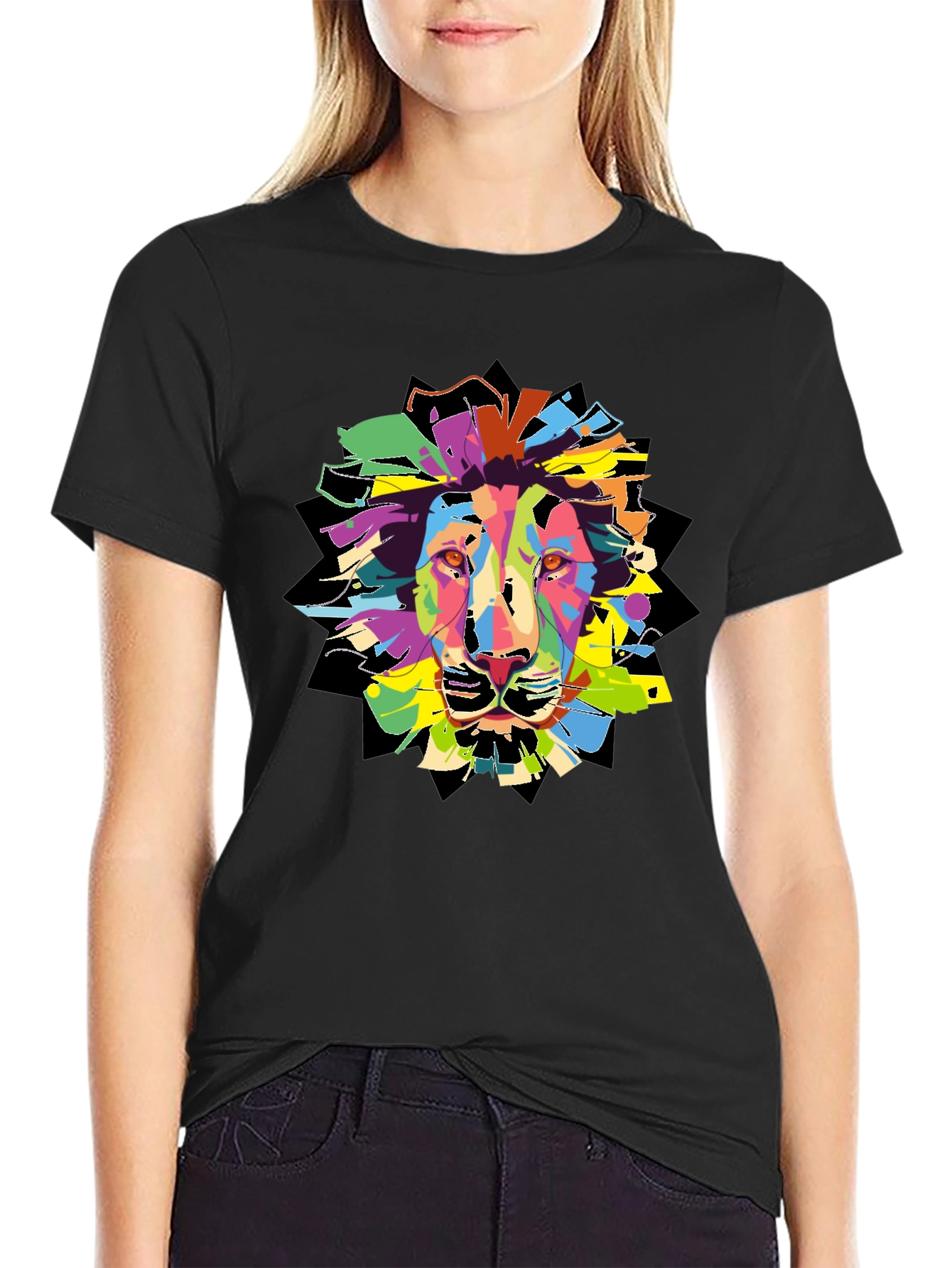Colorful Lion Graphic T-Shirt - Mens Black Tee