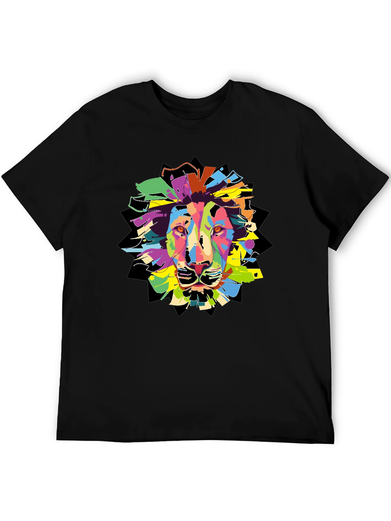 Colorful Lion Graphic T-Shirt - Mens Black Tee