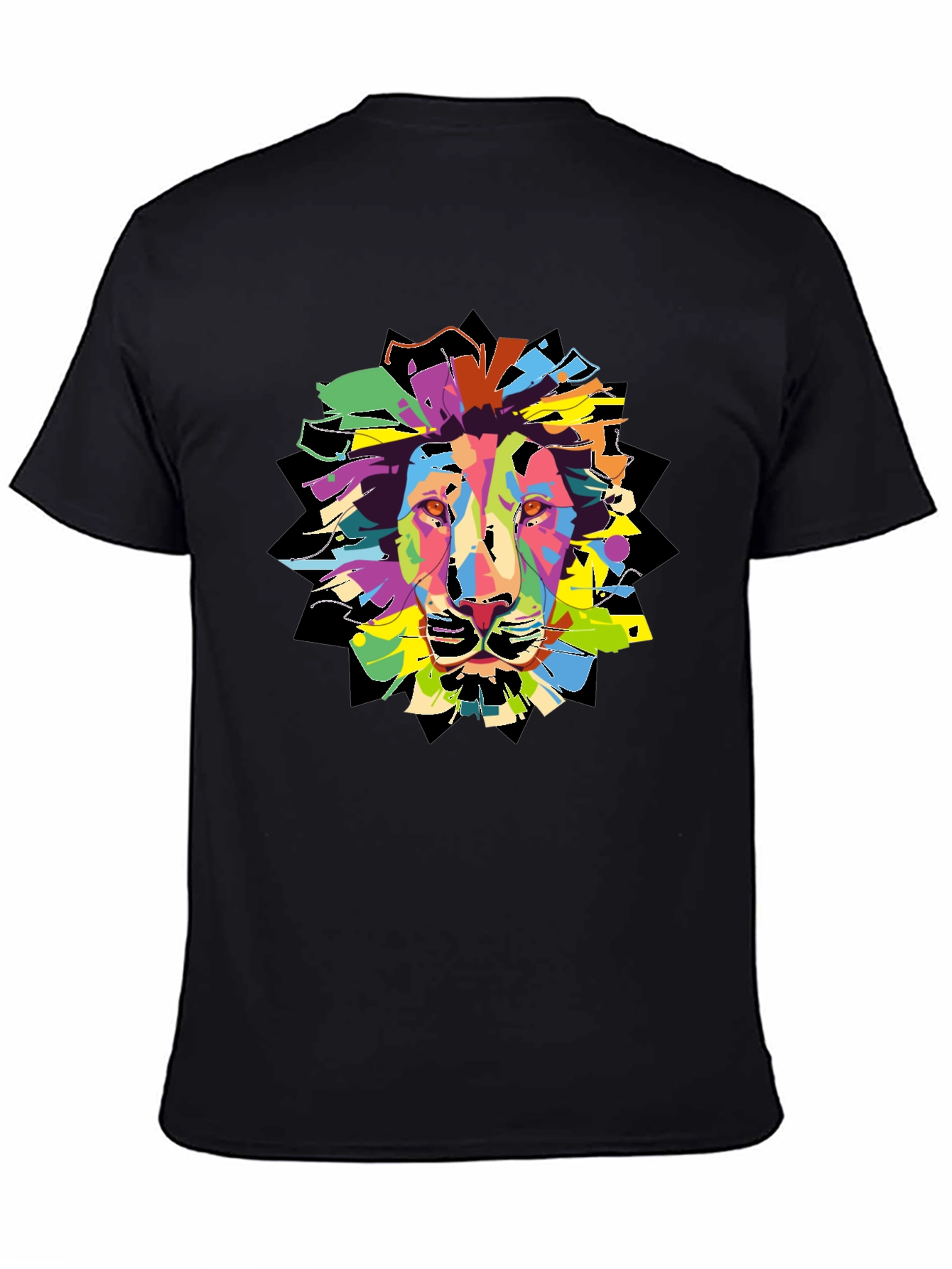 Colorful Lion Graphic T-Shirt - Mens Black Tee