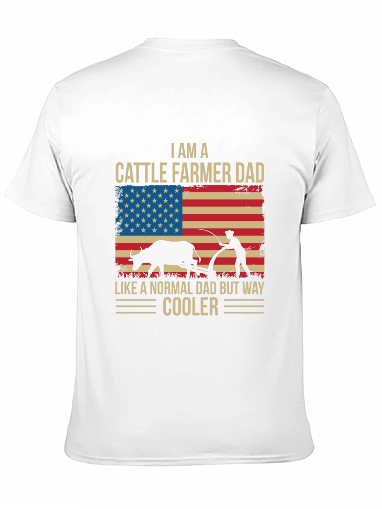 Cattle Farmer Dad T-Shirt - American Flag Design