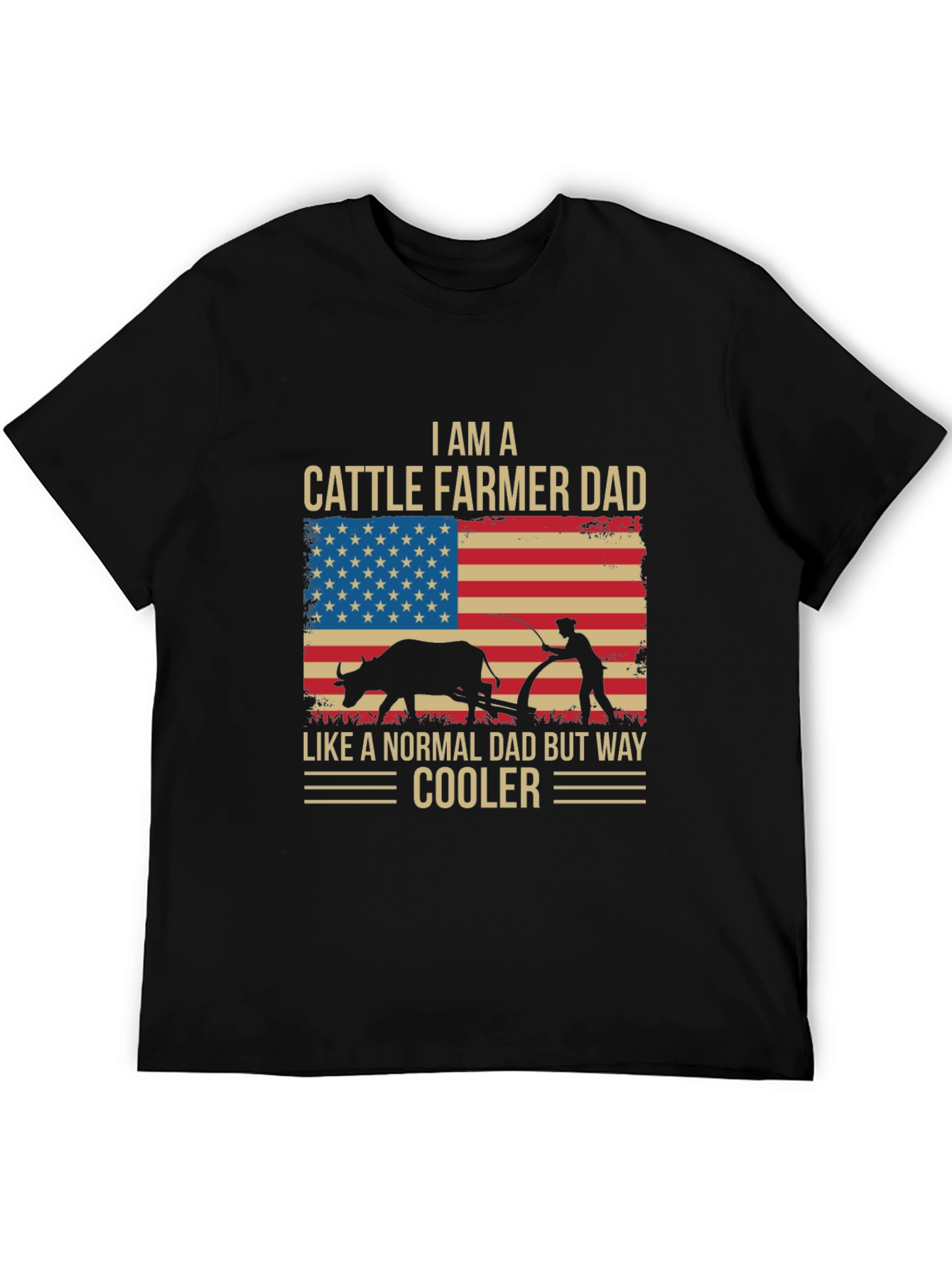 Cattle Farmer Dad T-Shirt - American Flag Design