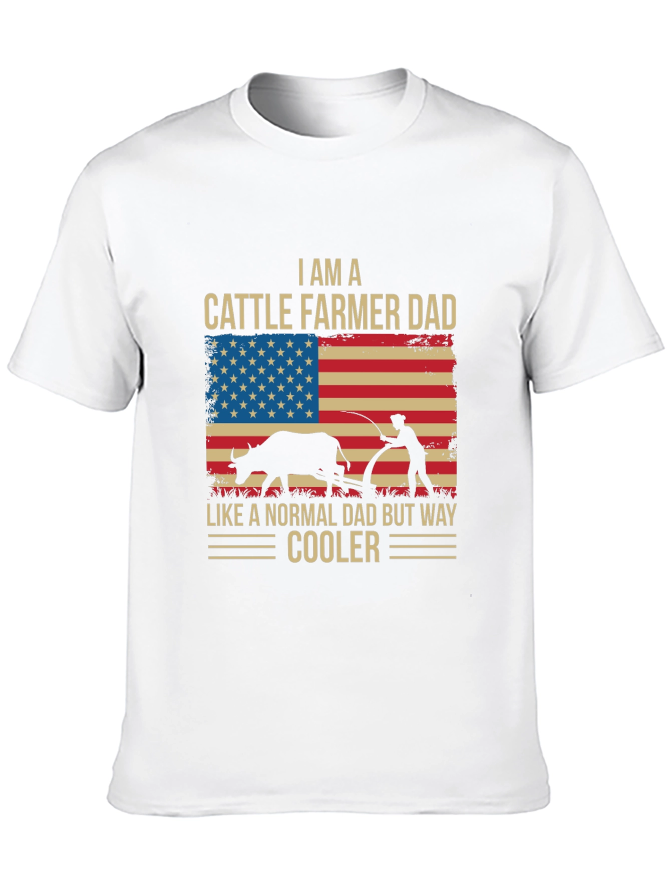 Cattle Farmer Dad T-Shirt - American Flag Design