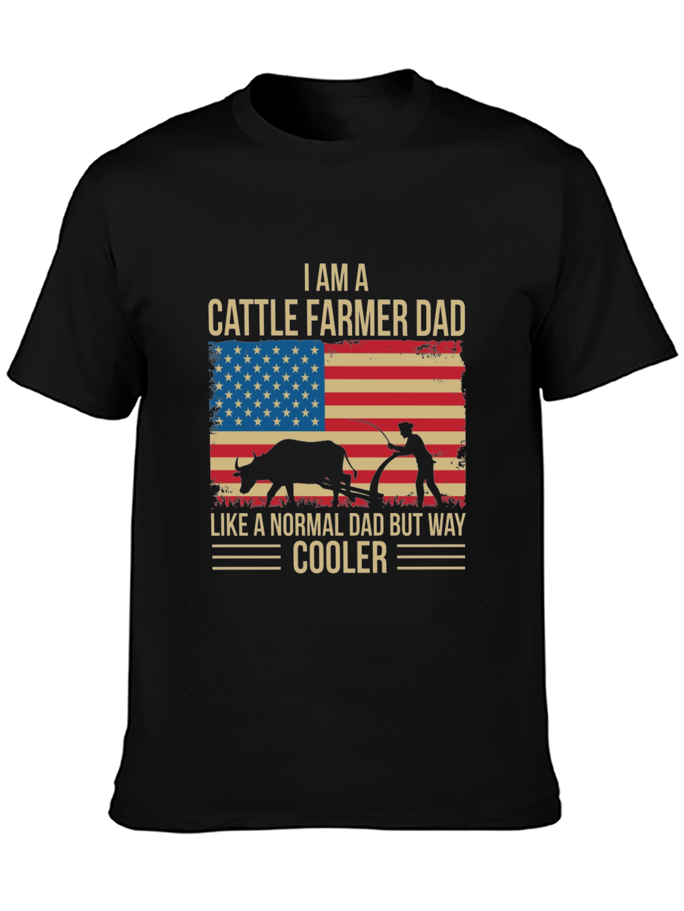 Cattle Farmer Dad T-Shirt - American Flag Design