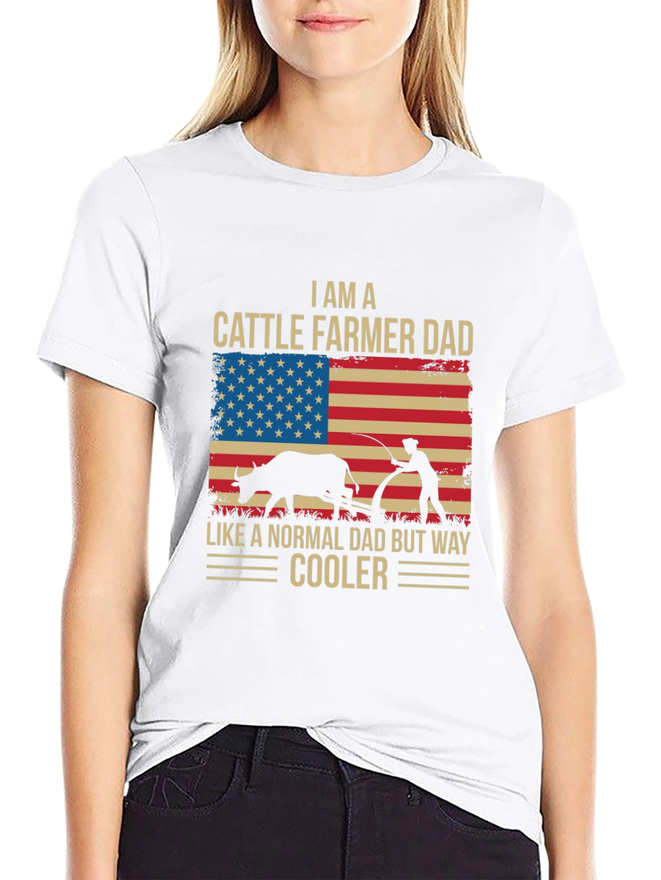 Cattle Farmer Dad T-Shirt - American Flag Design