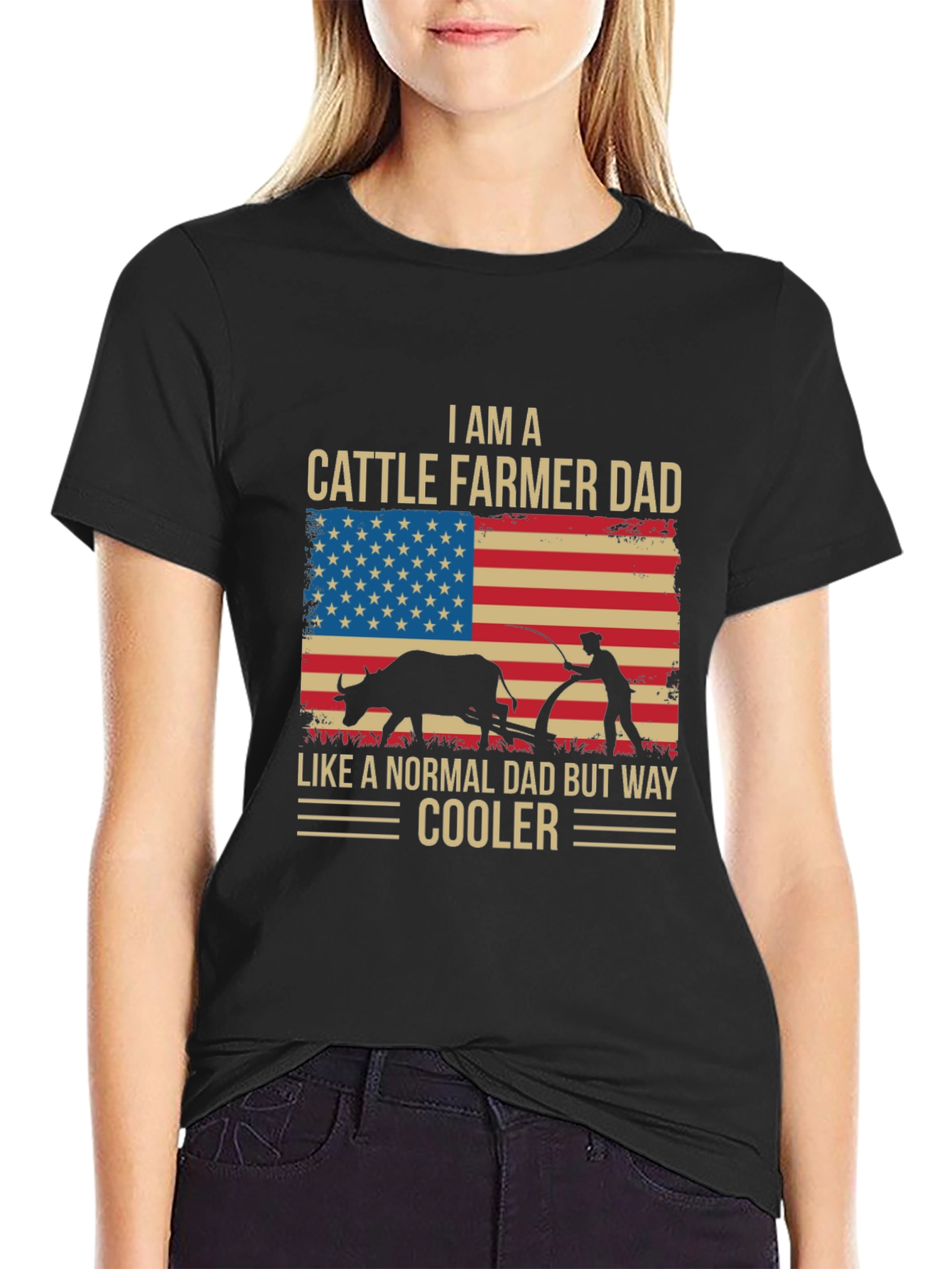 Cattle Farmer Dad T-Shirt - American Flag Design