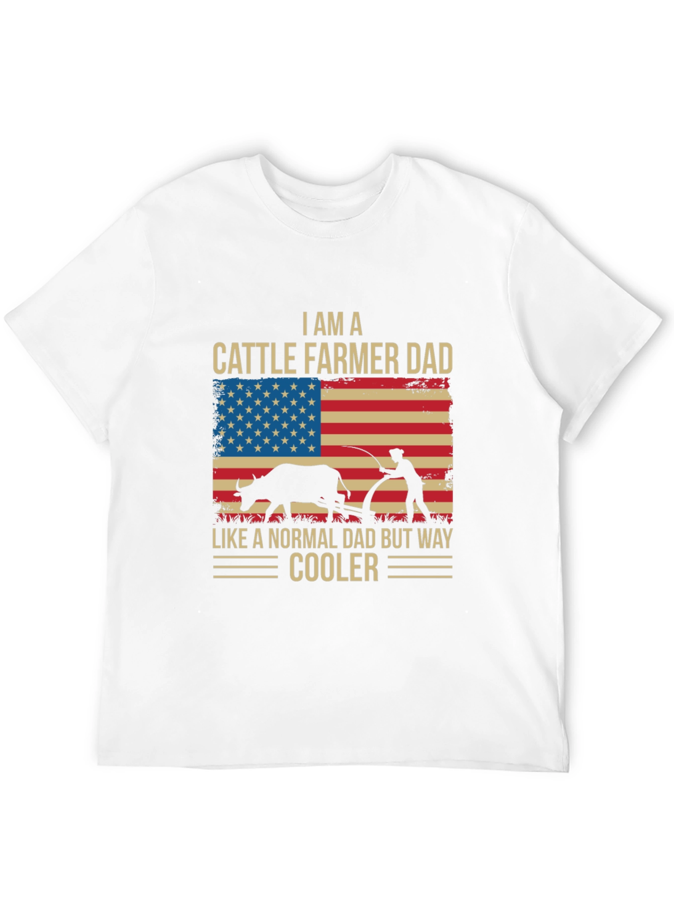 Cattle Farmer Dad T-Shirt - American Flag Design