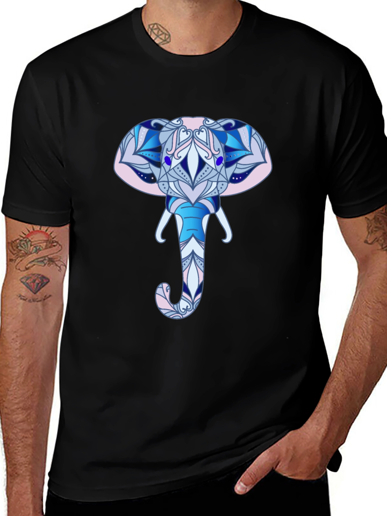Elephant Mandala Graphic T-Shirt - Black