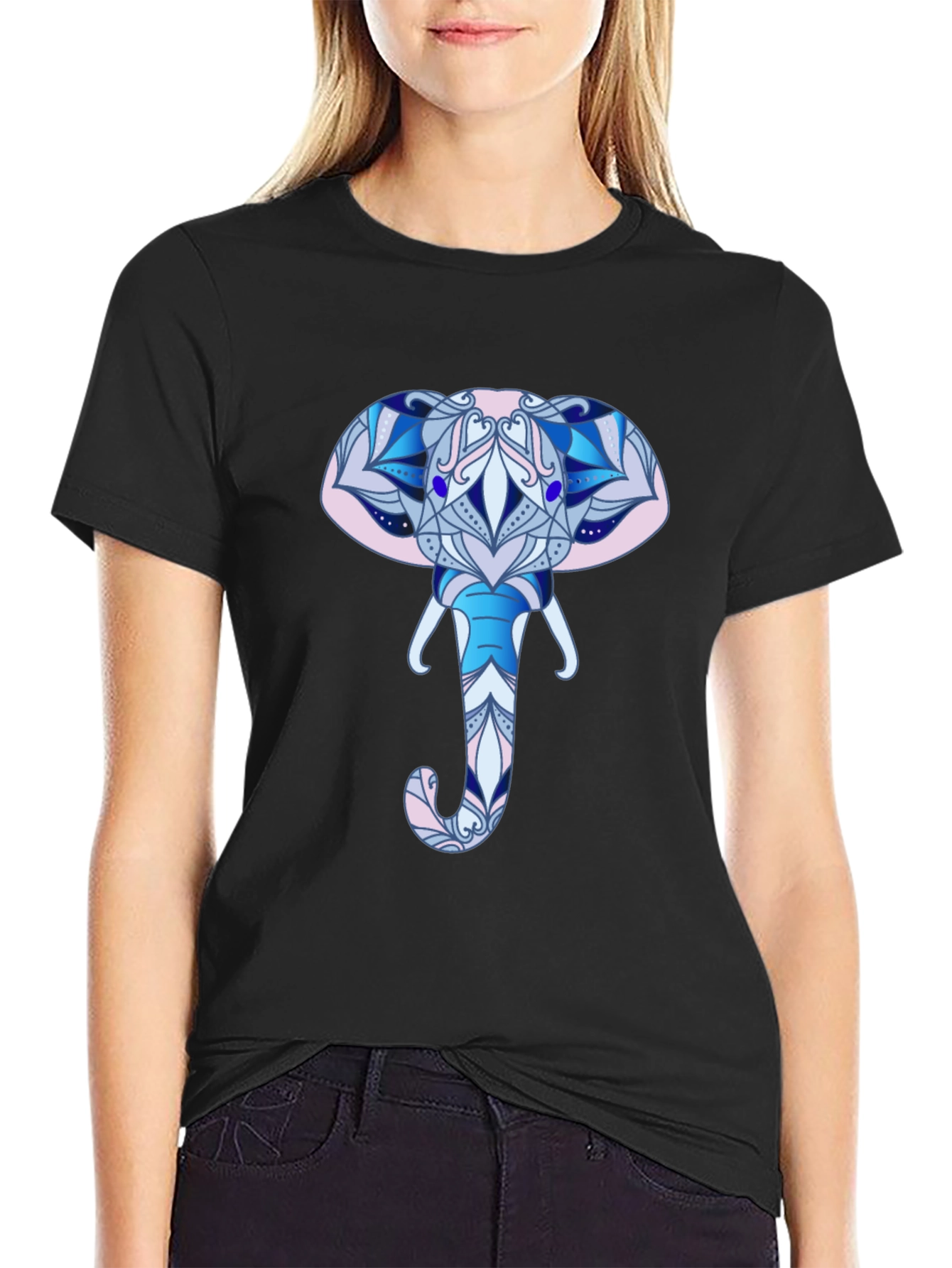 Elephant Mandala Graphic T-Shirt - Black