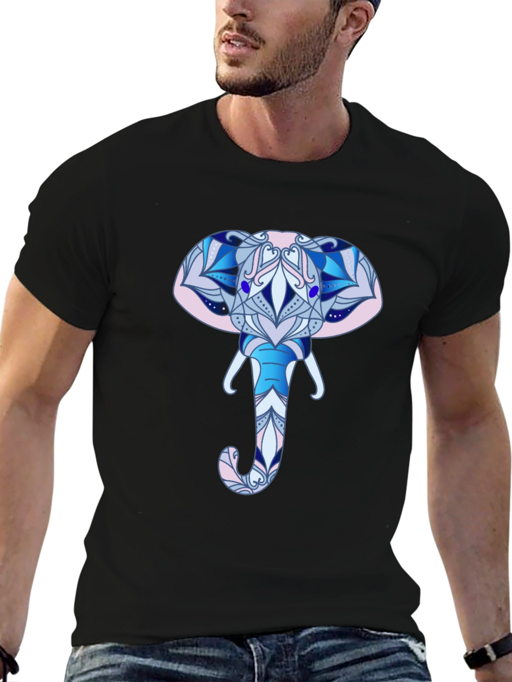 Elephant Mandala Graphic T-Shirt - Black