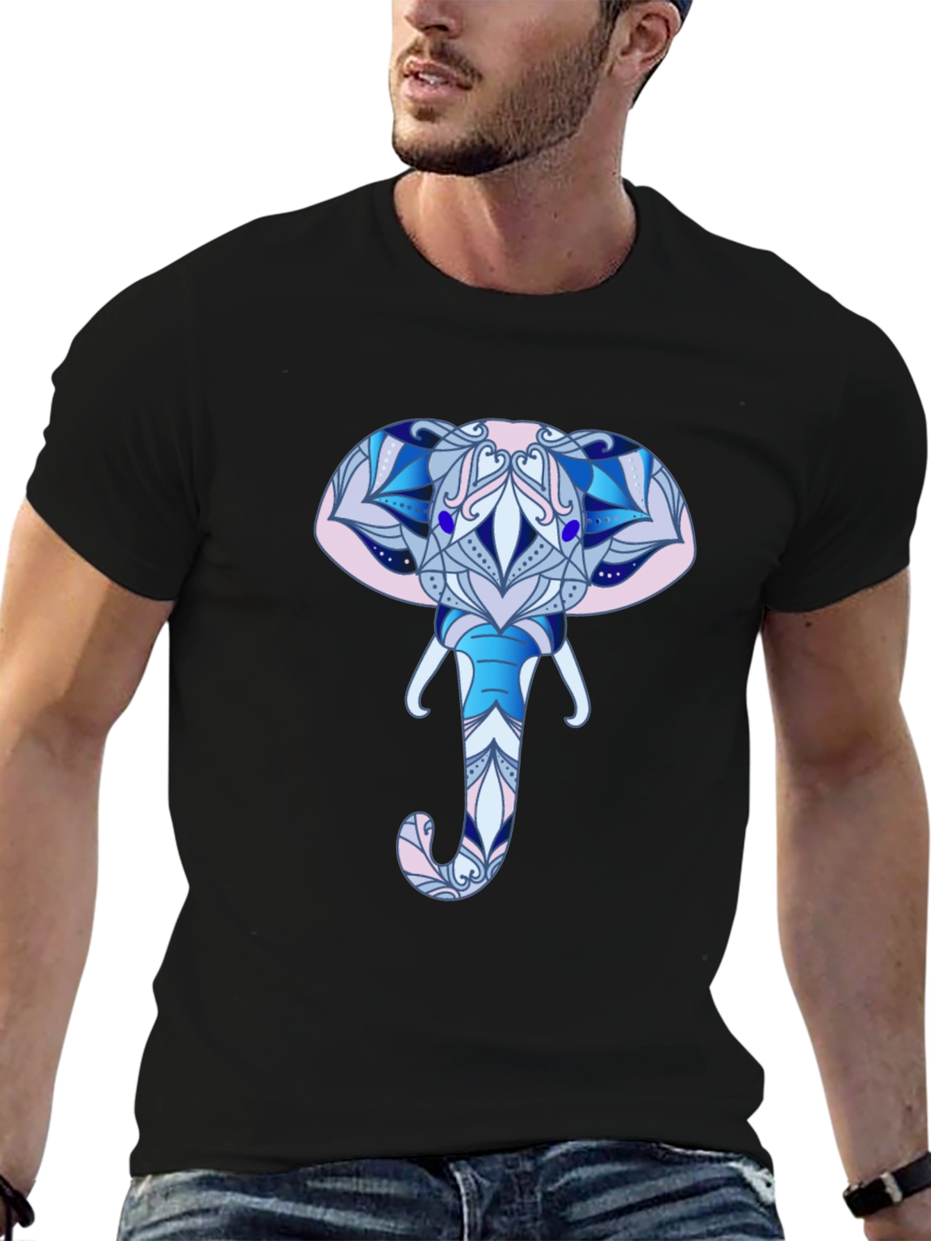 Elephant Mandala Graphic T-Shirt - Black