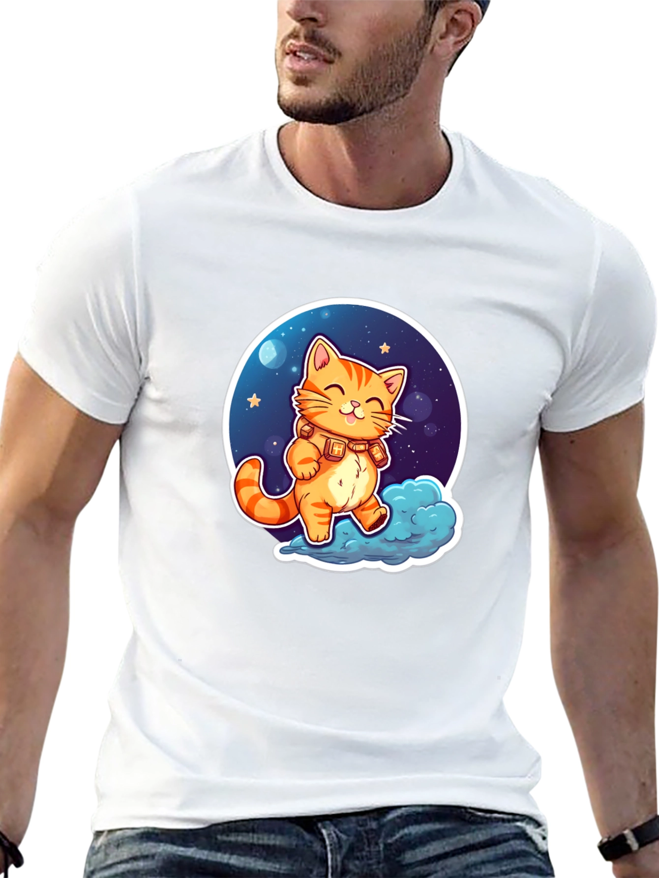 Cosmic Cat T-Shirt - Adorable Cartoon Design