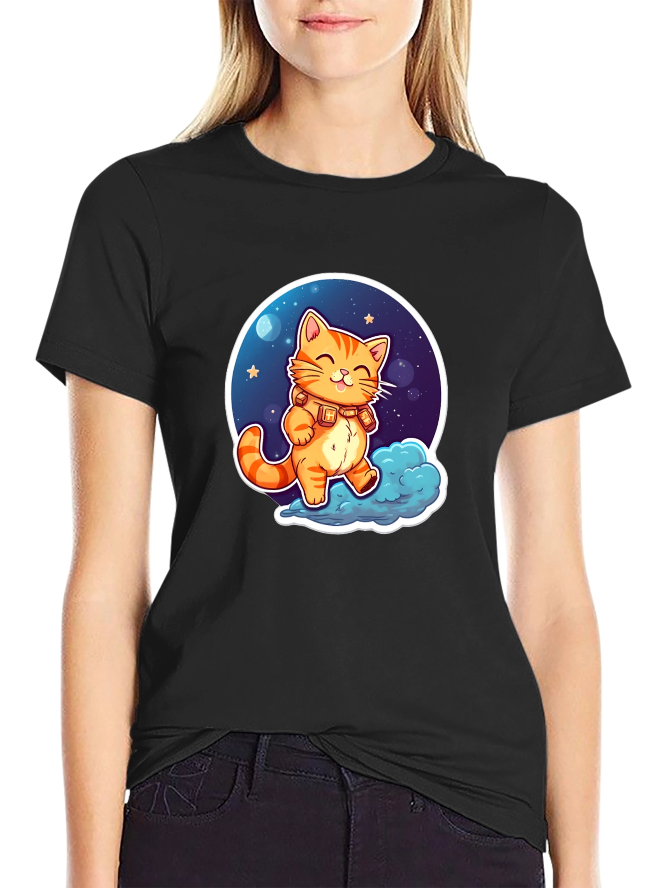 Cosmic Cat T-Shirt - Adorable Cartoon Design