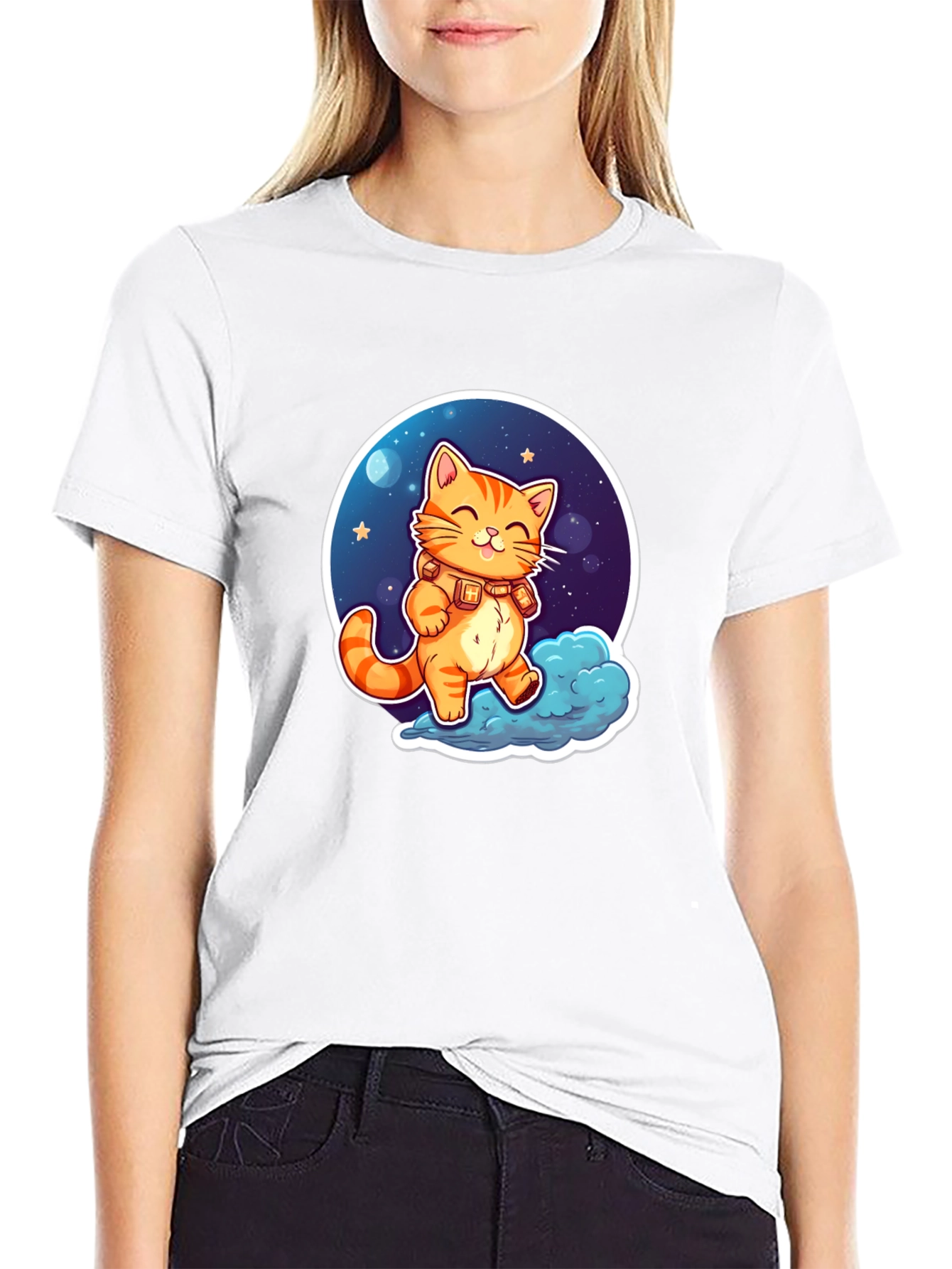 Cosmic Cat T-Shirt - Adorable Cartoon Design