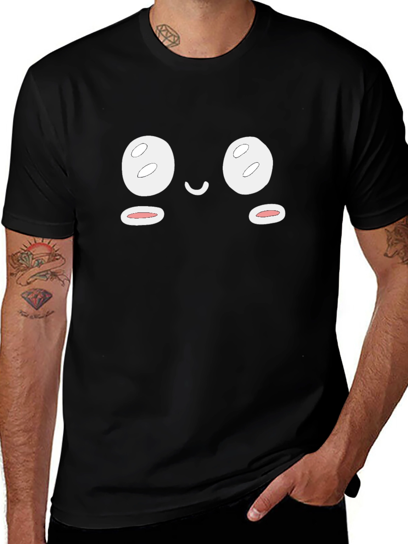 Cute Face Graphic Black T-Shirt