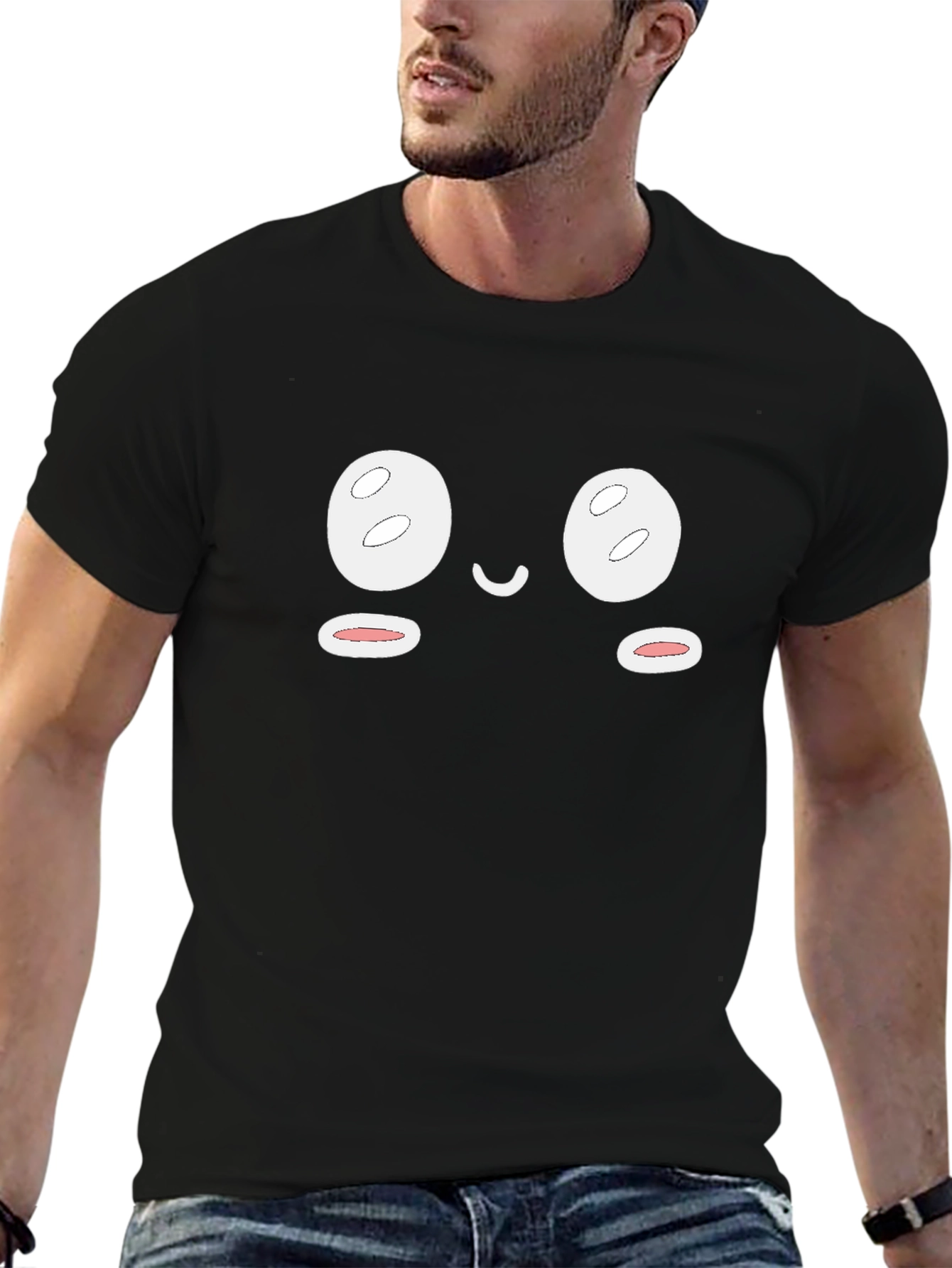 Cute Face Graphic Black T-Shirt