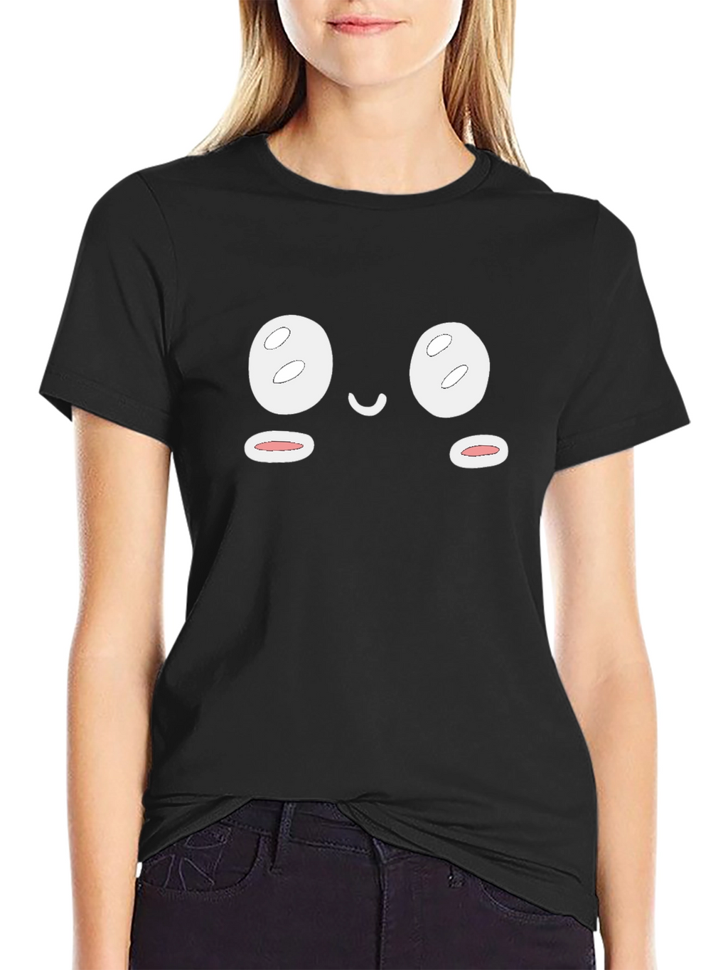 Cute Face Graphic Black T-Shirt