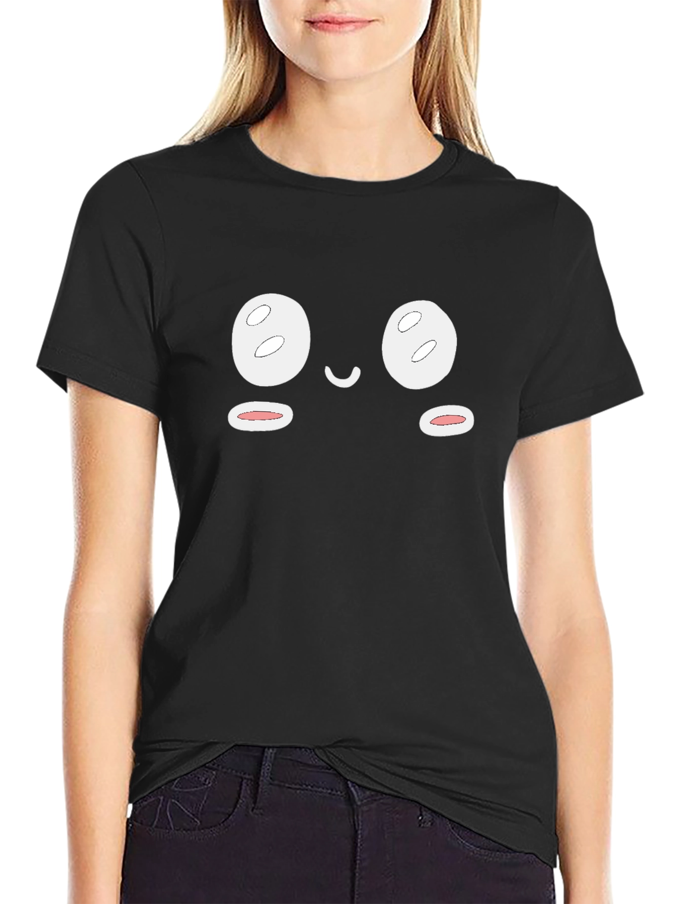 Cute Face Graphic Black T-Shirt