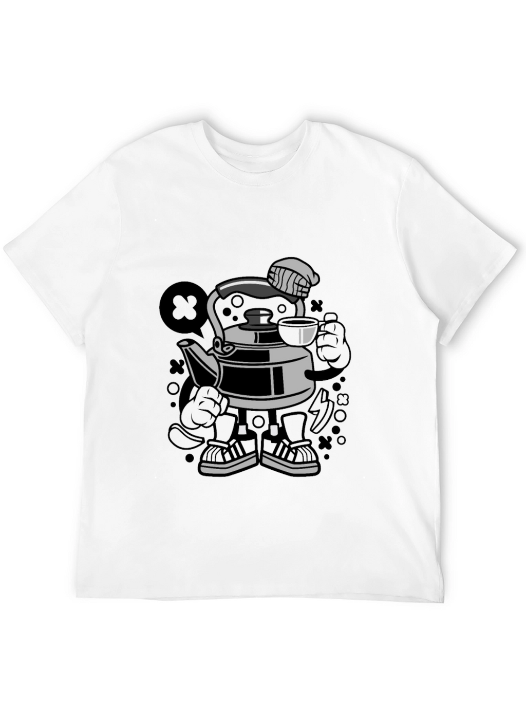Cartoon Kettle Character Black T-Shirt